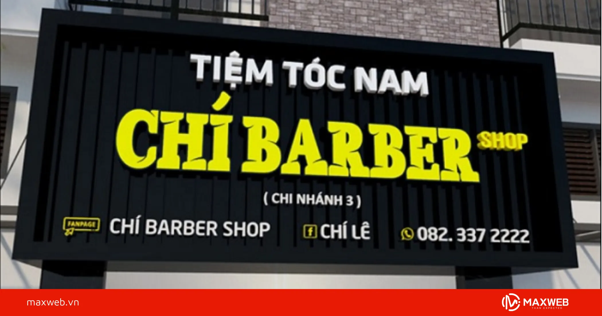 Biển cắt tóc nam truyền thống với cột barber pole
