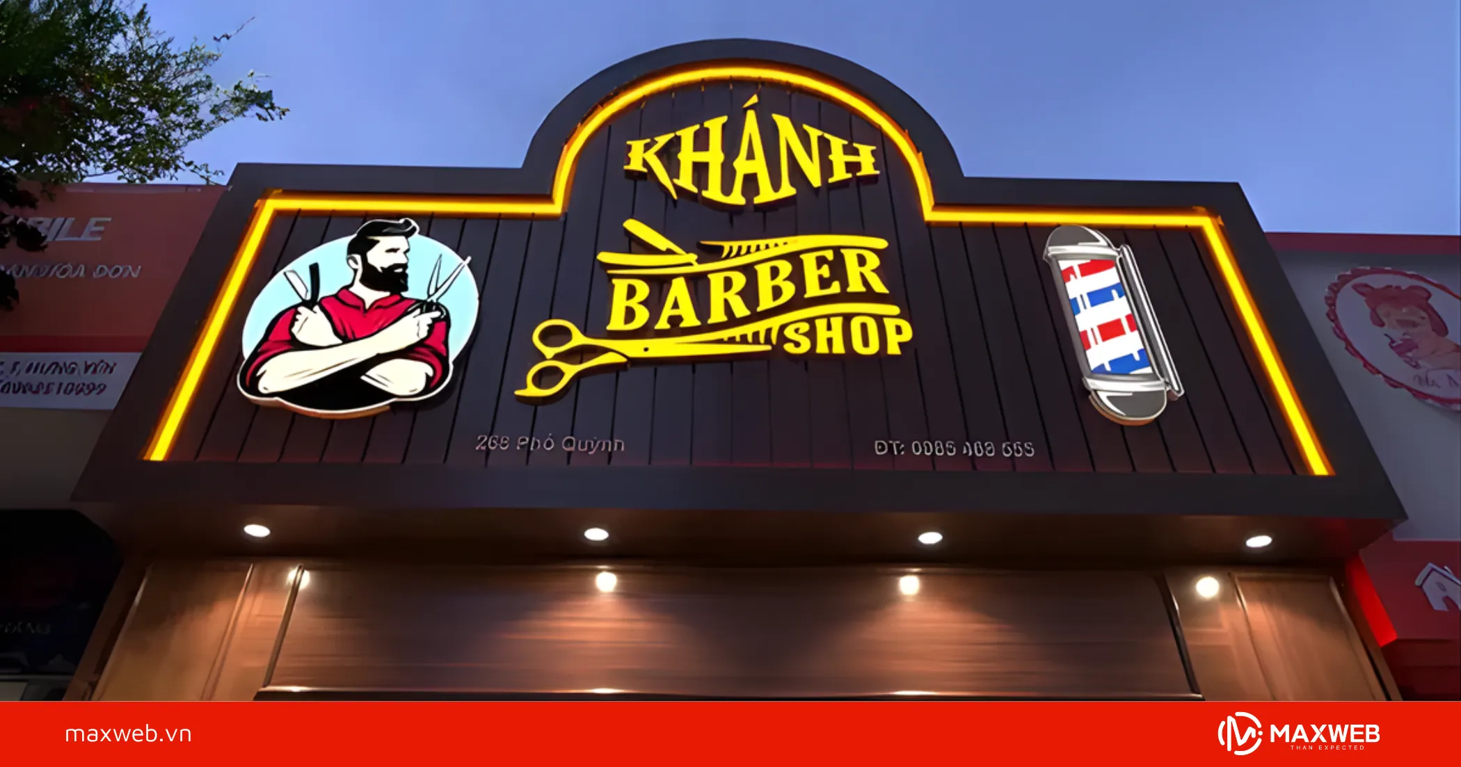 Bảng hiệu cắt tóc nam đèn LED hiện đại