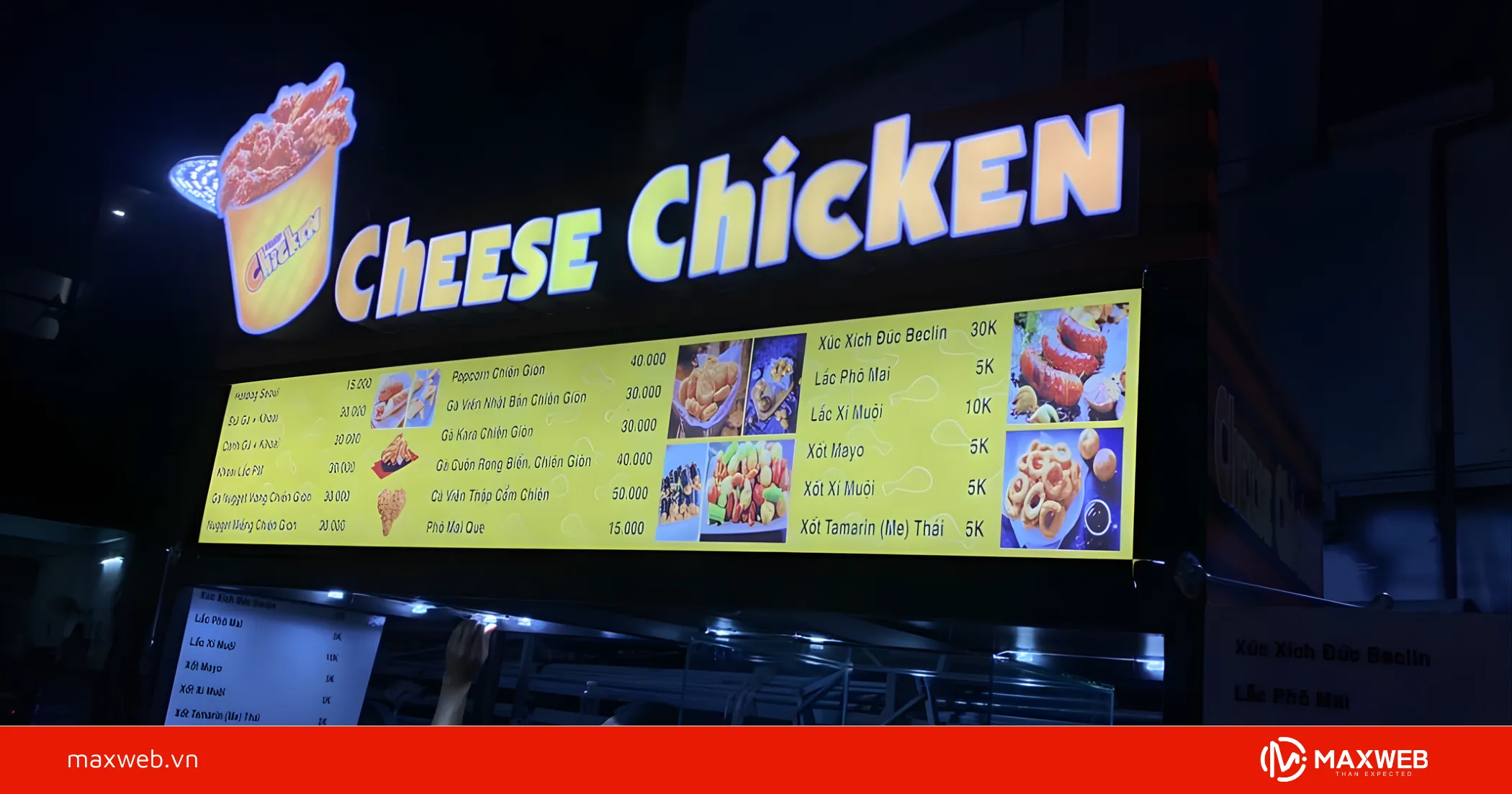 Biển quảng cáo đồ ăn vặt kèm menu