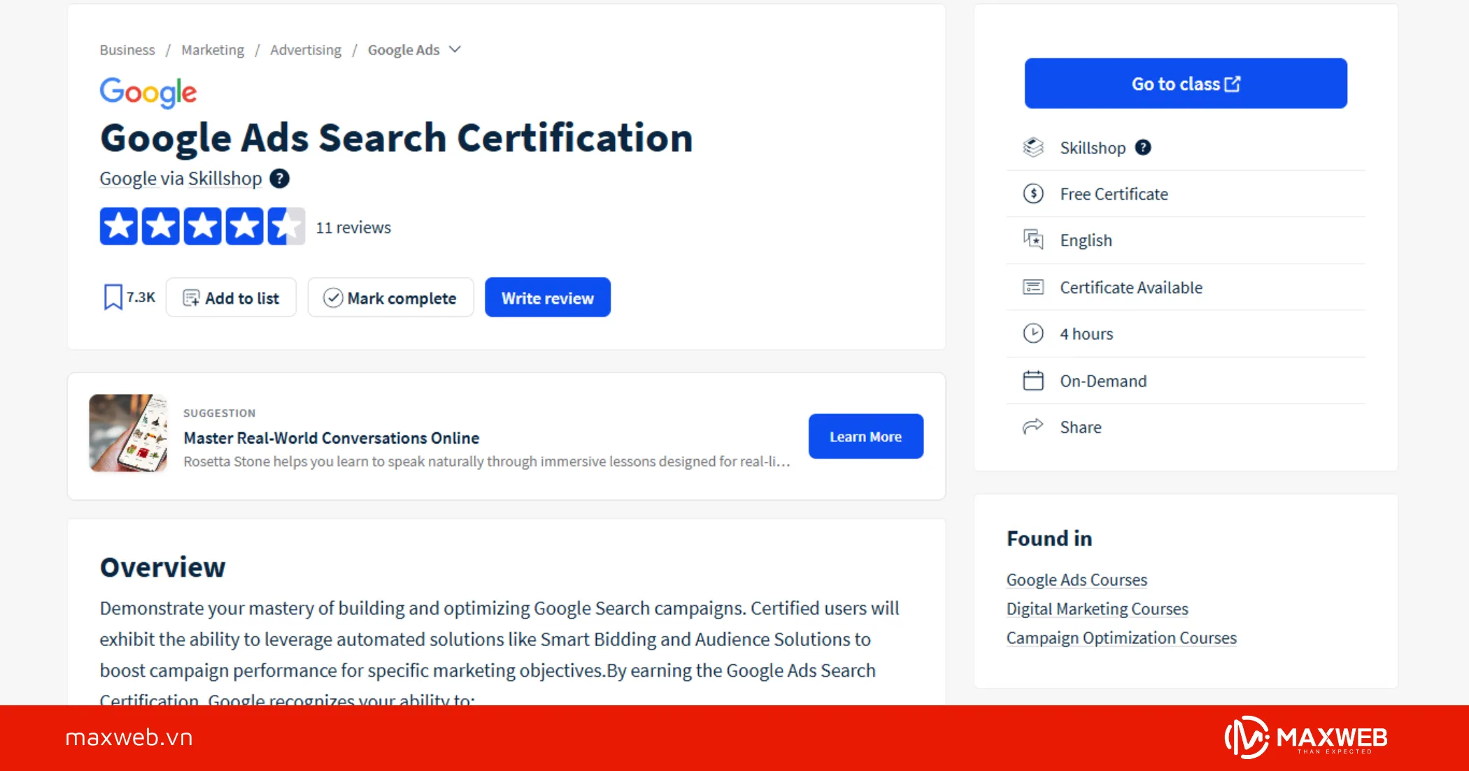 Google Ads Certification Course của Google Skillshop