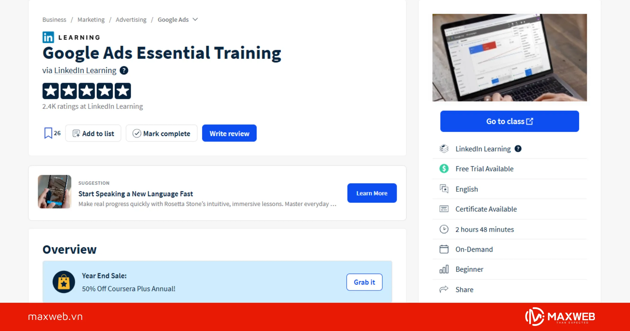 Google Ads Essential Training của Brad Batesole