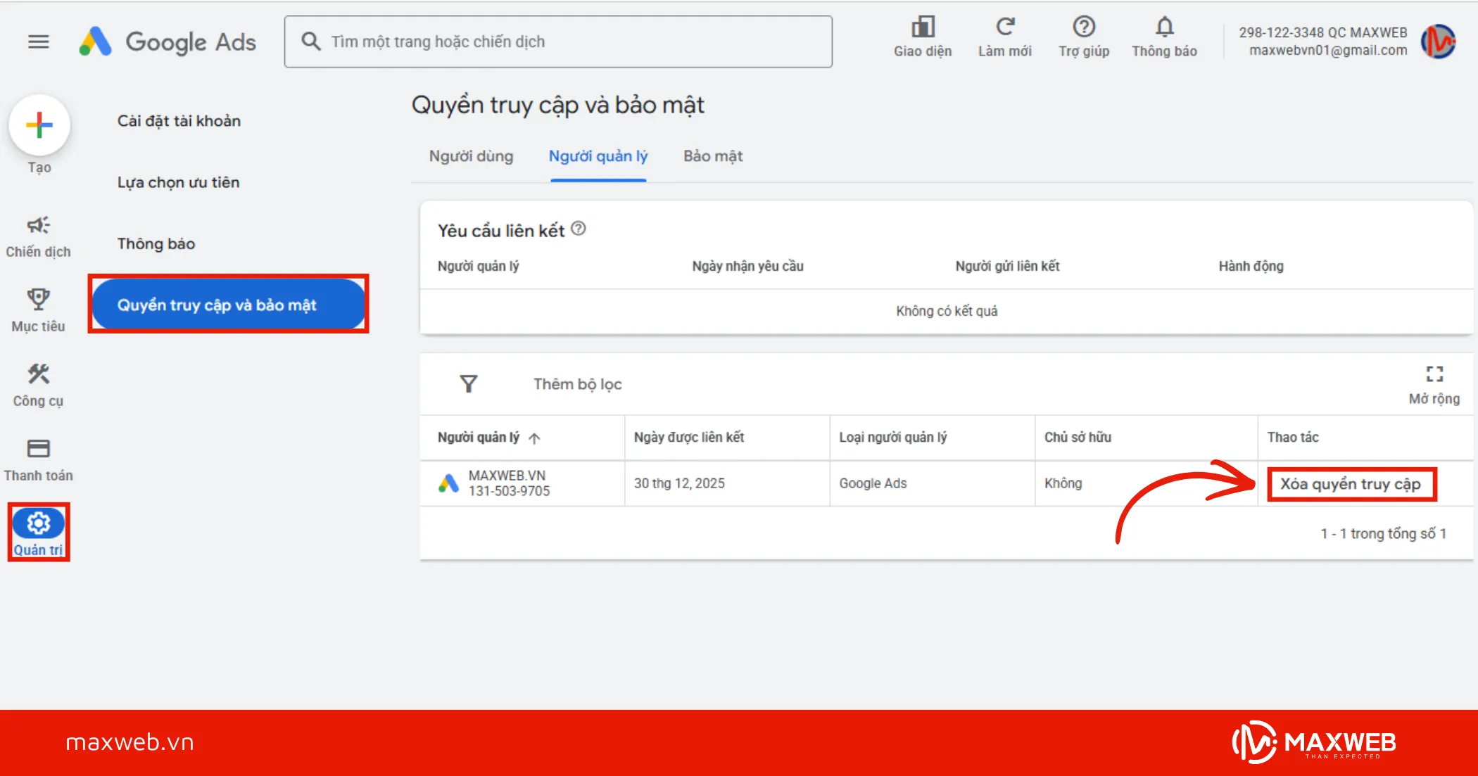 Hướng dẫn hủy liên kết tài khoản MCC