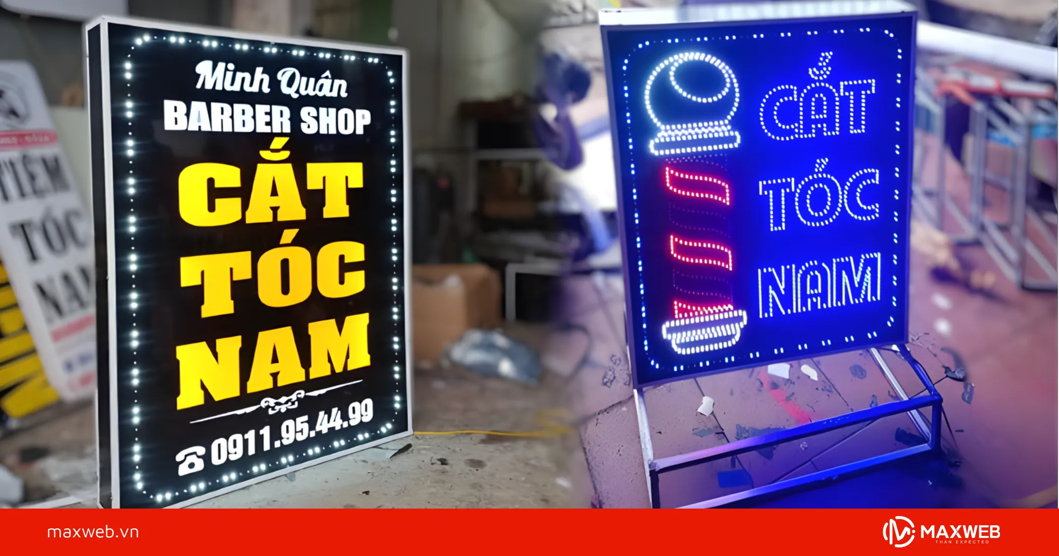 Mẫu biển quảng cáo cắt tóc nam dạng hộp đèn mica