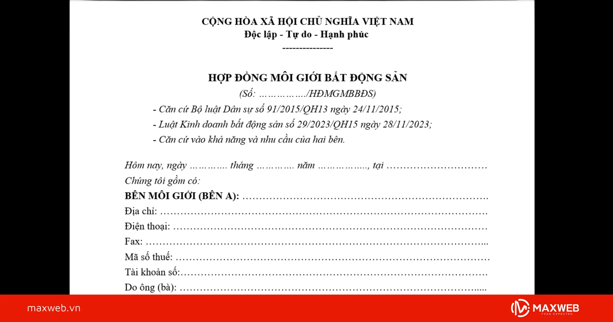 Mẫu hợp đồng môi giới bất động sản