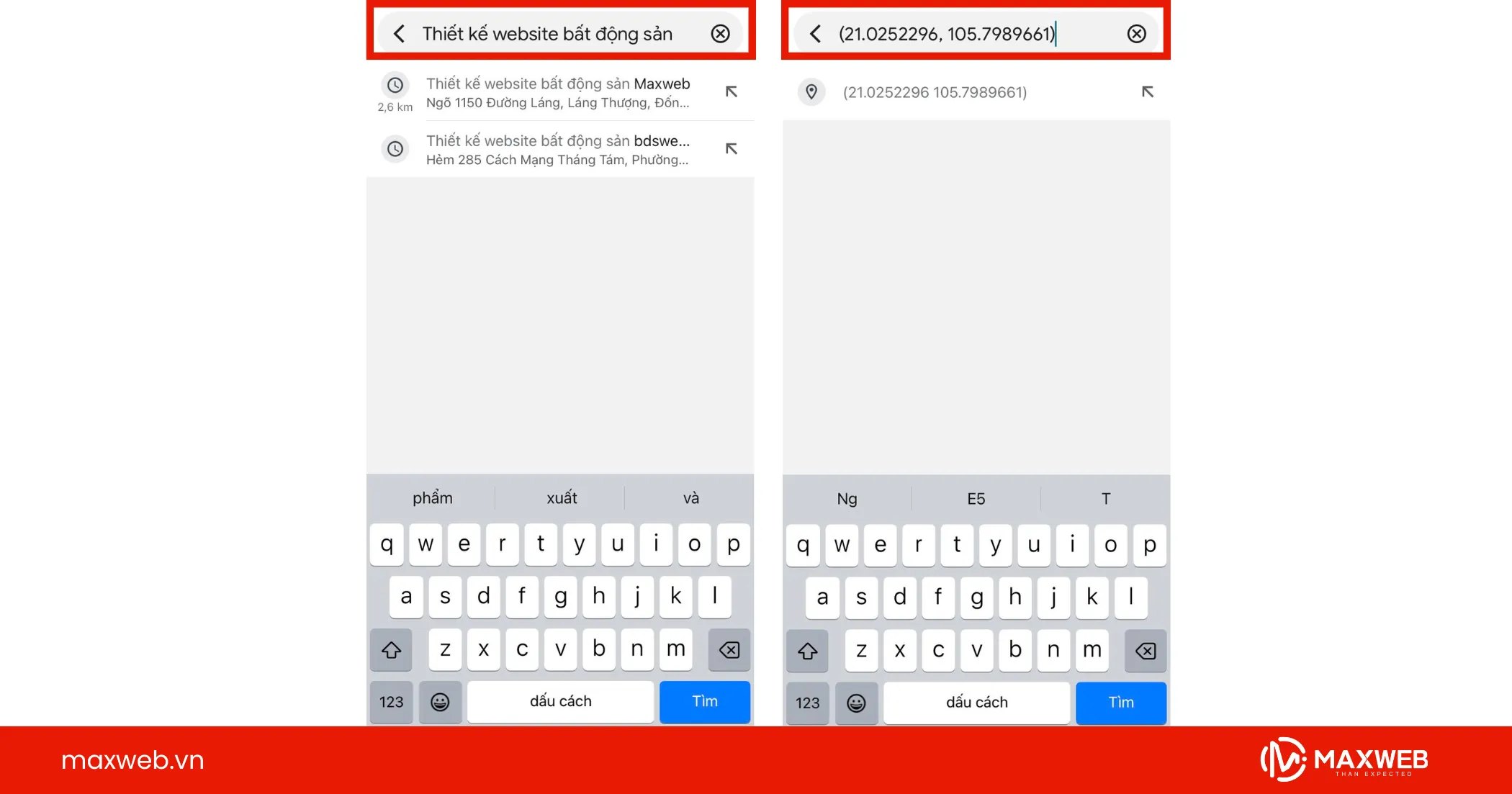 Nhập tọa độ hoặc tìm địa điểm gần lô đất