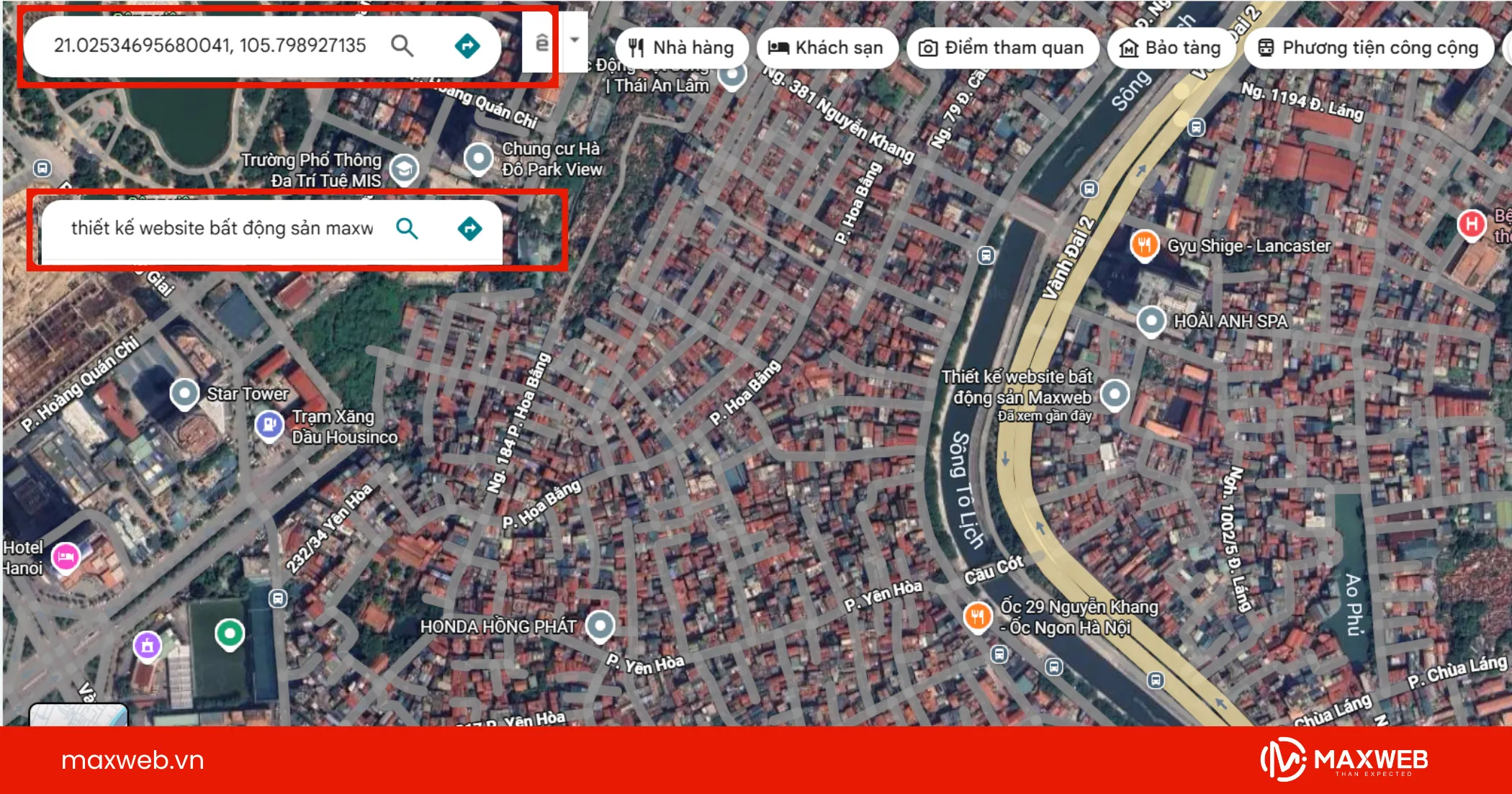 Nhập tọa độ hoặc vị trí gần lô đất