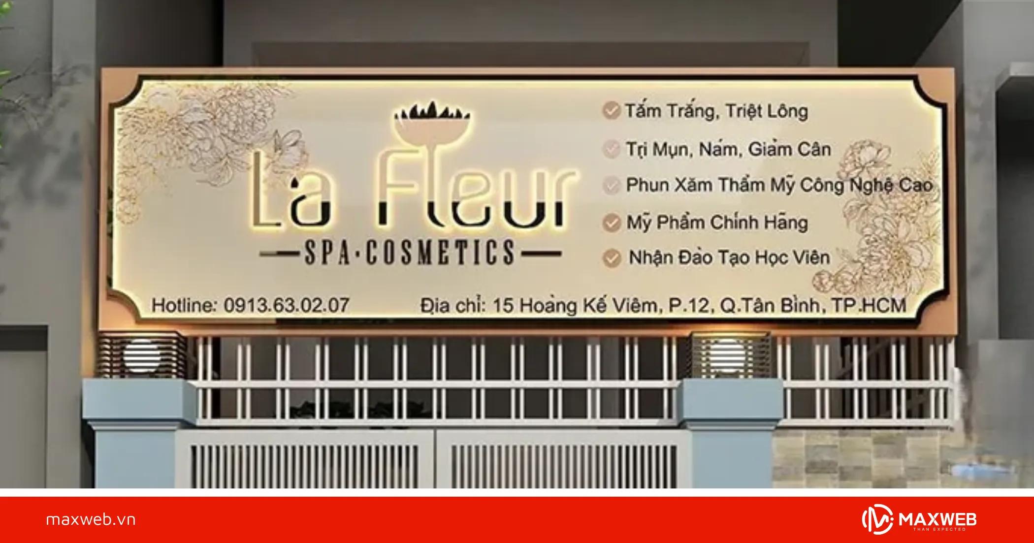 Biển hiệu spa đẹp nền lam sắt