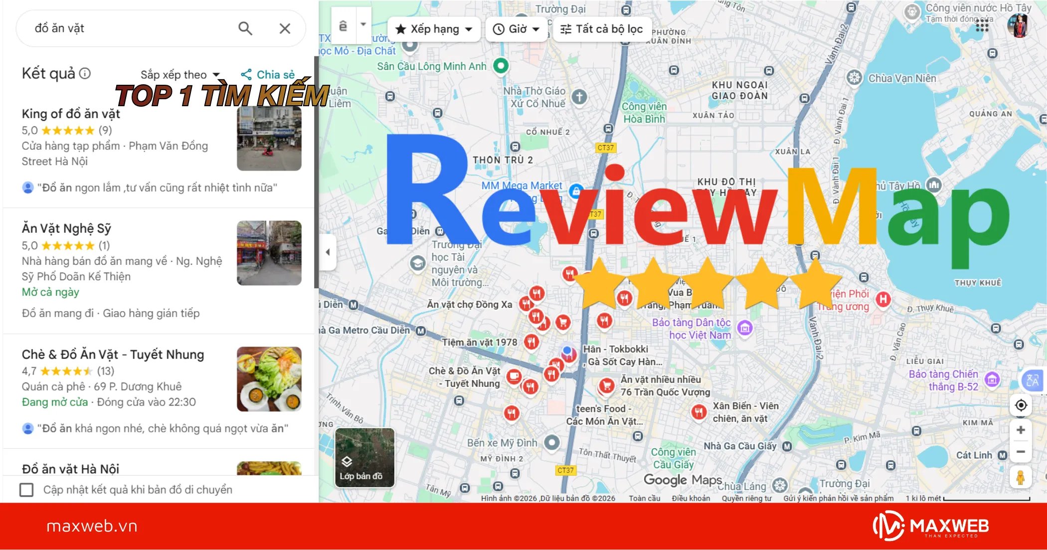 Tăng uy tín cho quán ăn vặt nhờ Review Map Maxweb