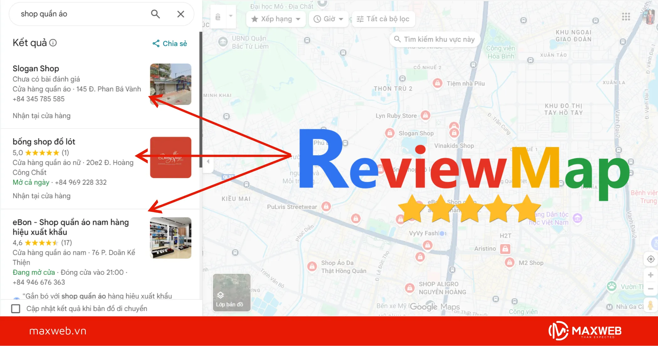 Shop quần áo nổi bật hơn trên Google nhờ dịch vụ Review Map