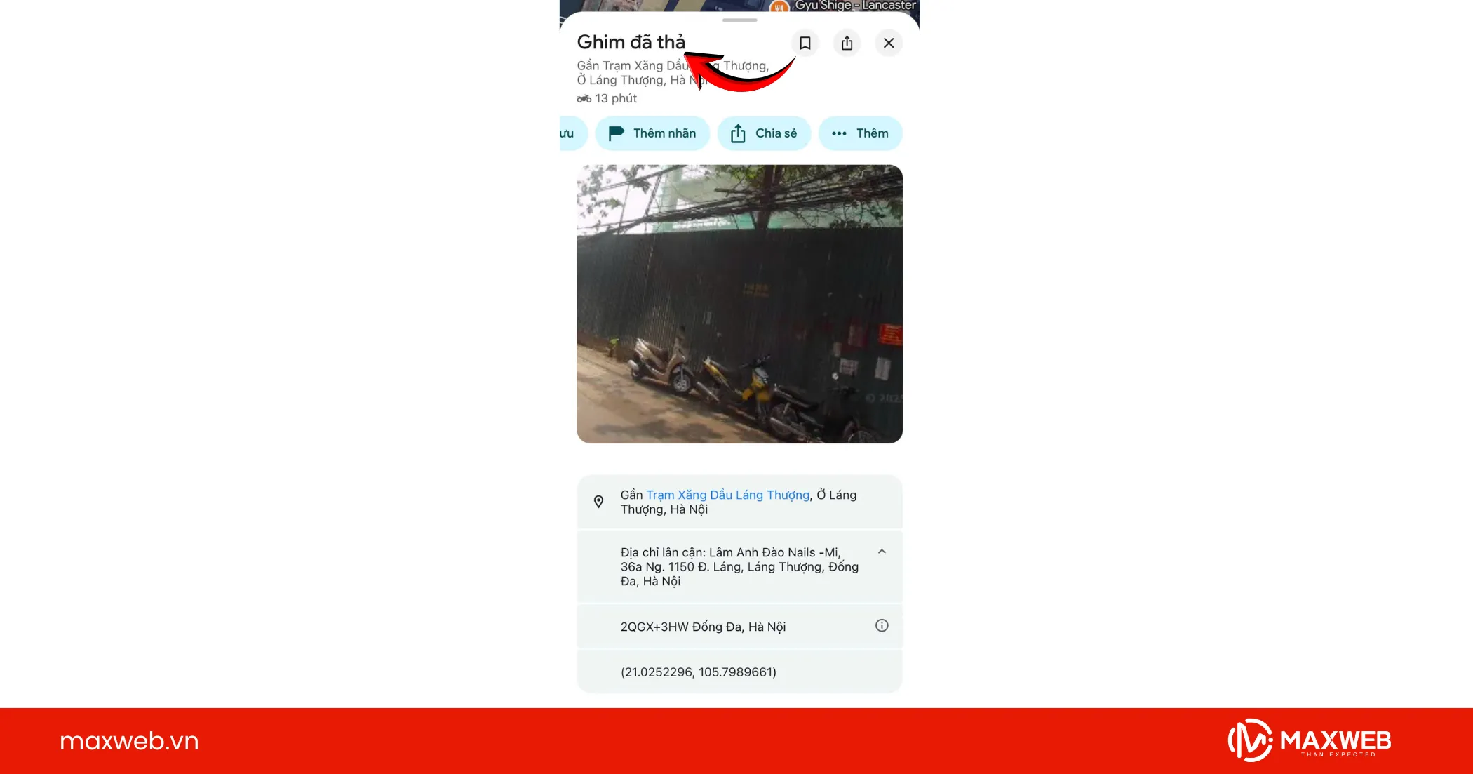 Nhấn và giữ để thả ghim vị trí