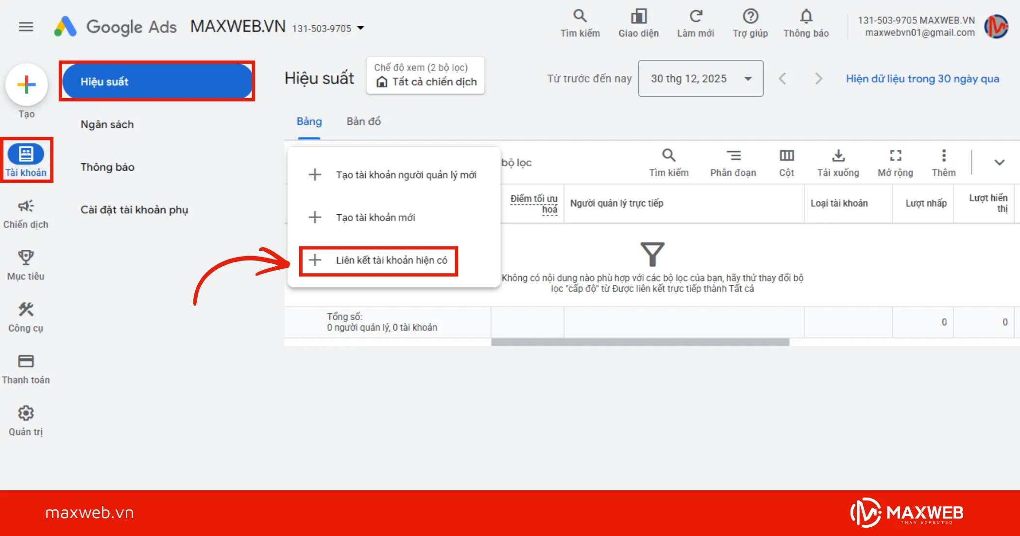 Thêm tài khoản quảng cáo Google Ads đã có