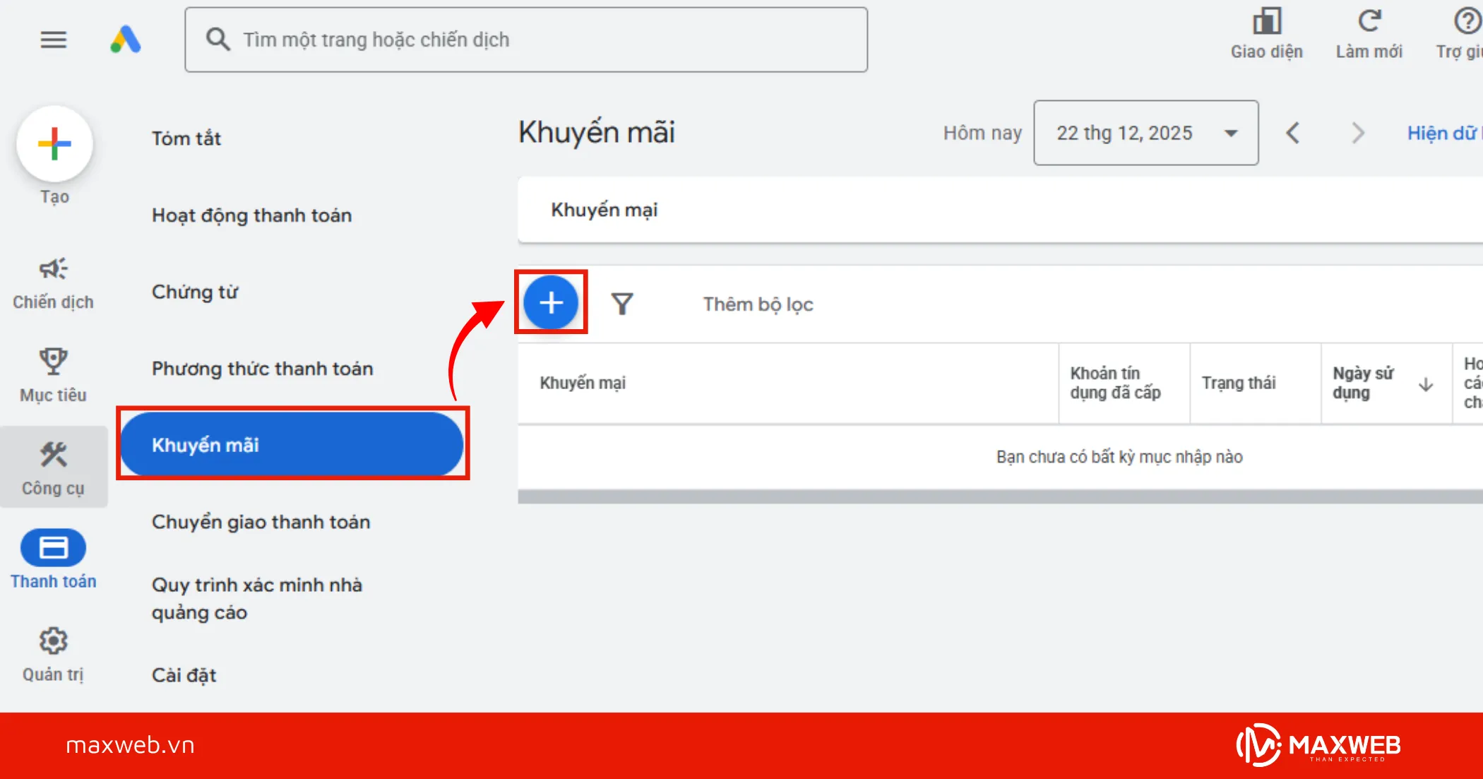Bước 2: Truy cập phần “Khuyến mãi” trong mục Thanh toán