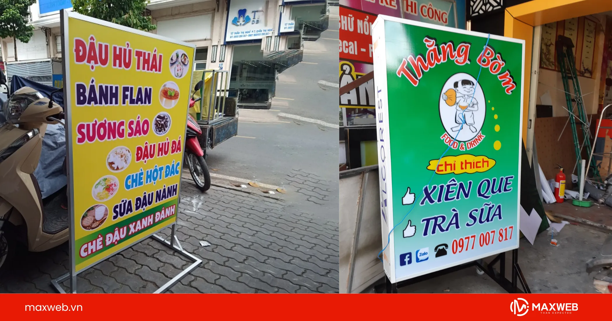 Biển quảng cáo đồ ăn vặt đứng vỉa hè