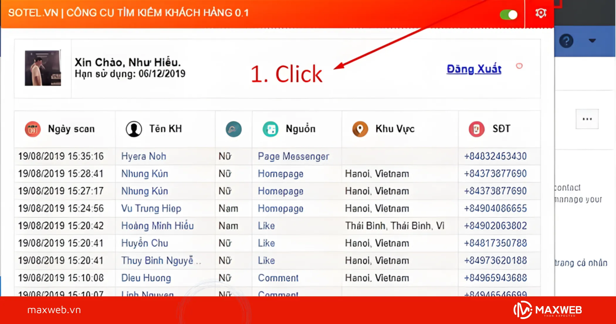 Phần mềm quét số điện thoại trên Facebook Sotel