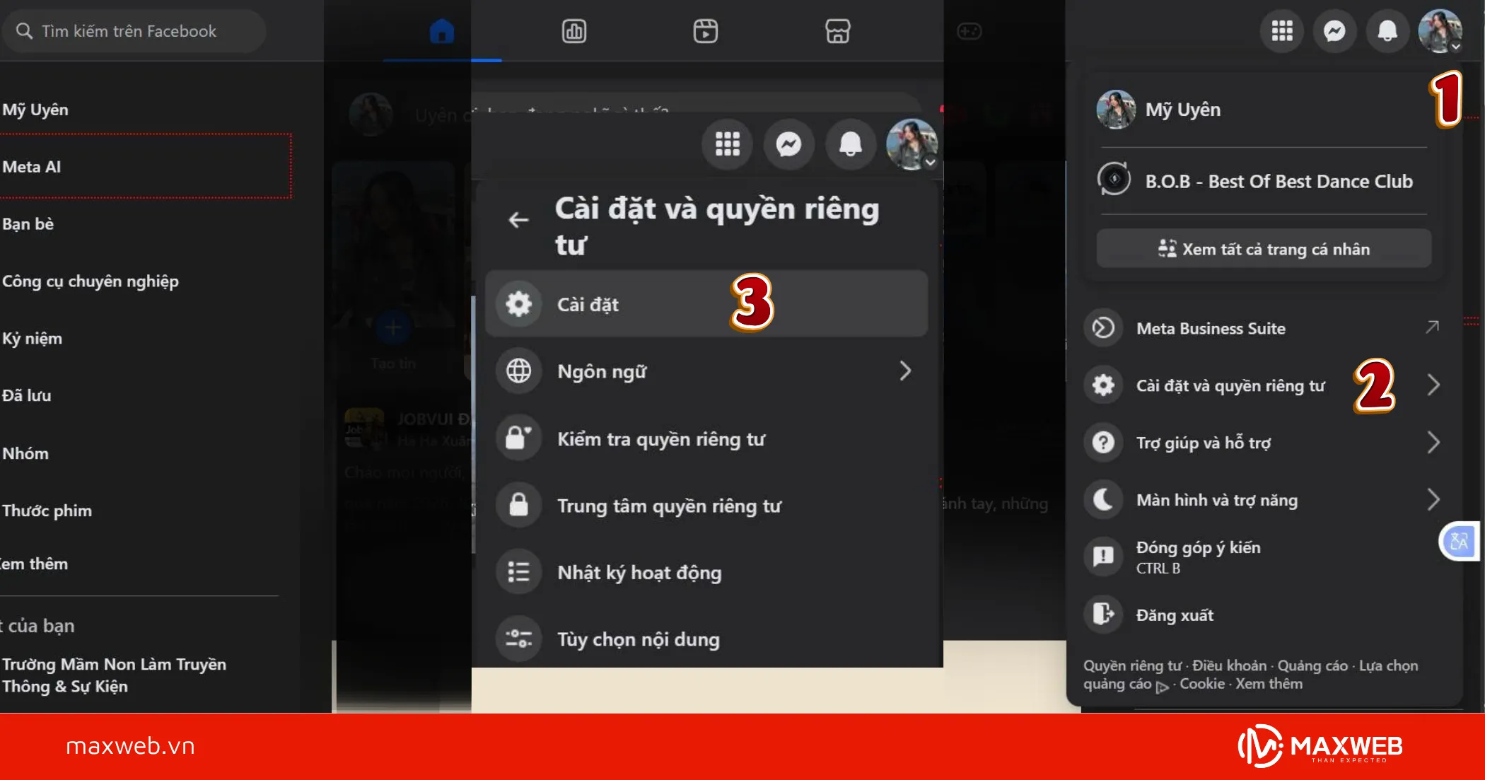 Chọn quyền riêng tư và cài đặt