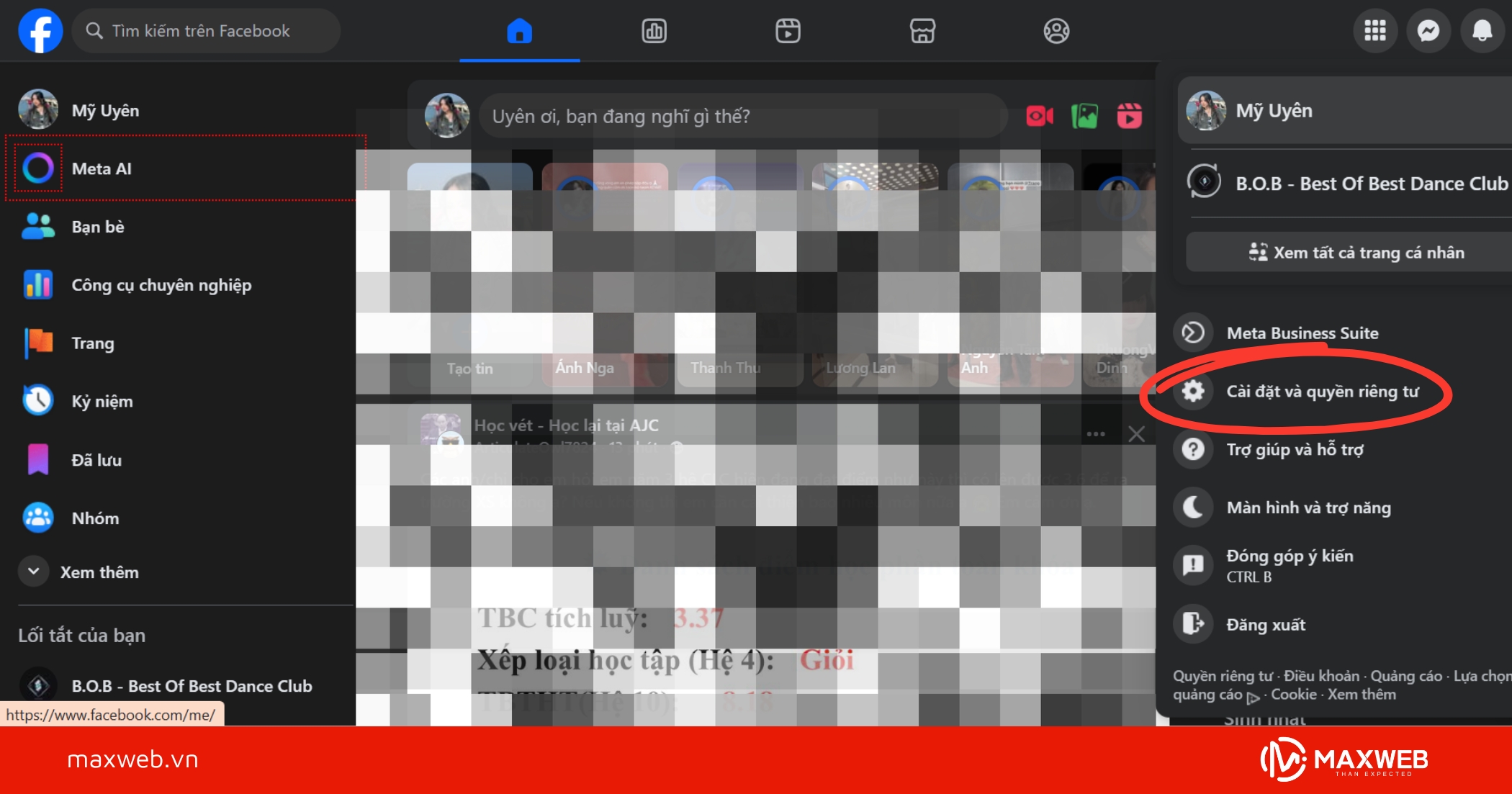 Chọn cài đặt và quyền riêng tư