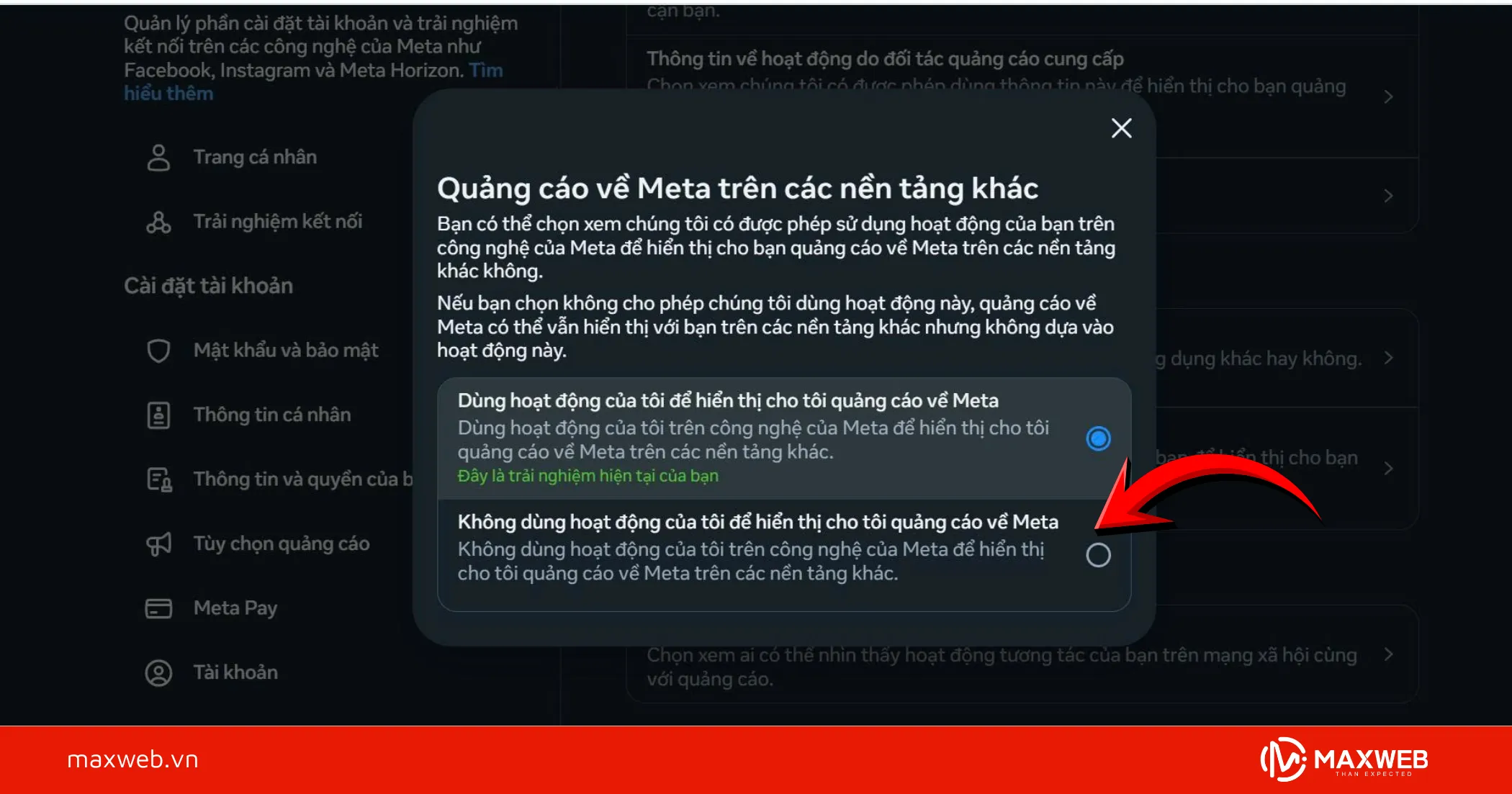 Chọn "không dùng hoạt động"
