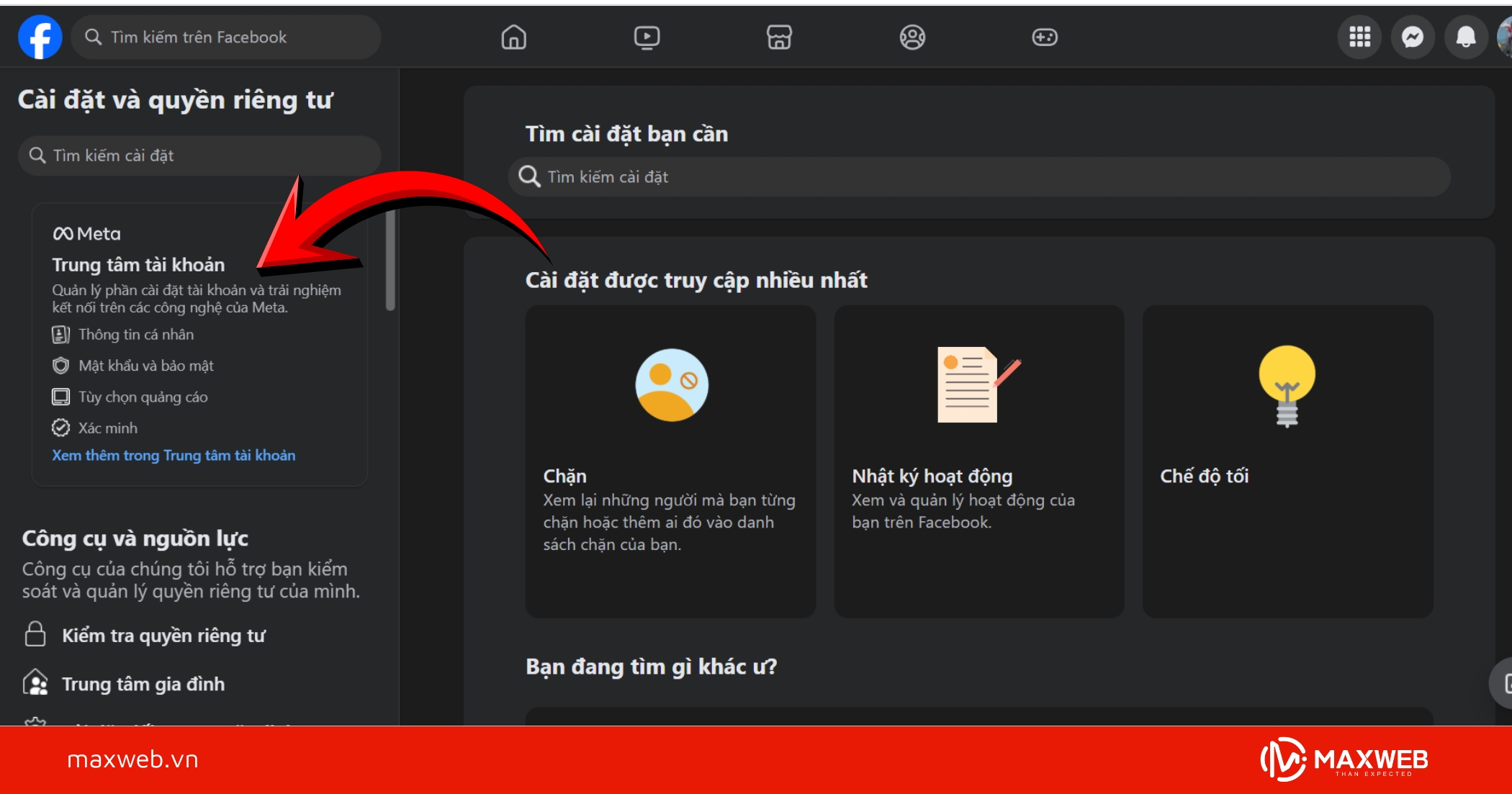 Chọn trung tâm tài khoản