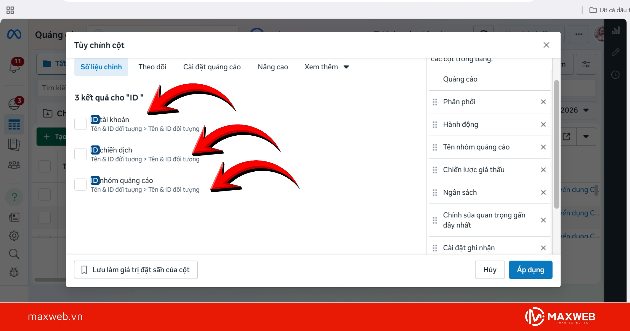 Thêm cột ID bài quảng cáo