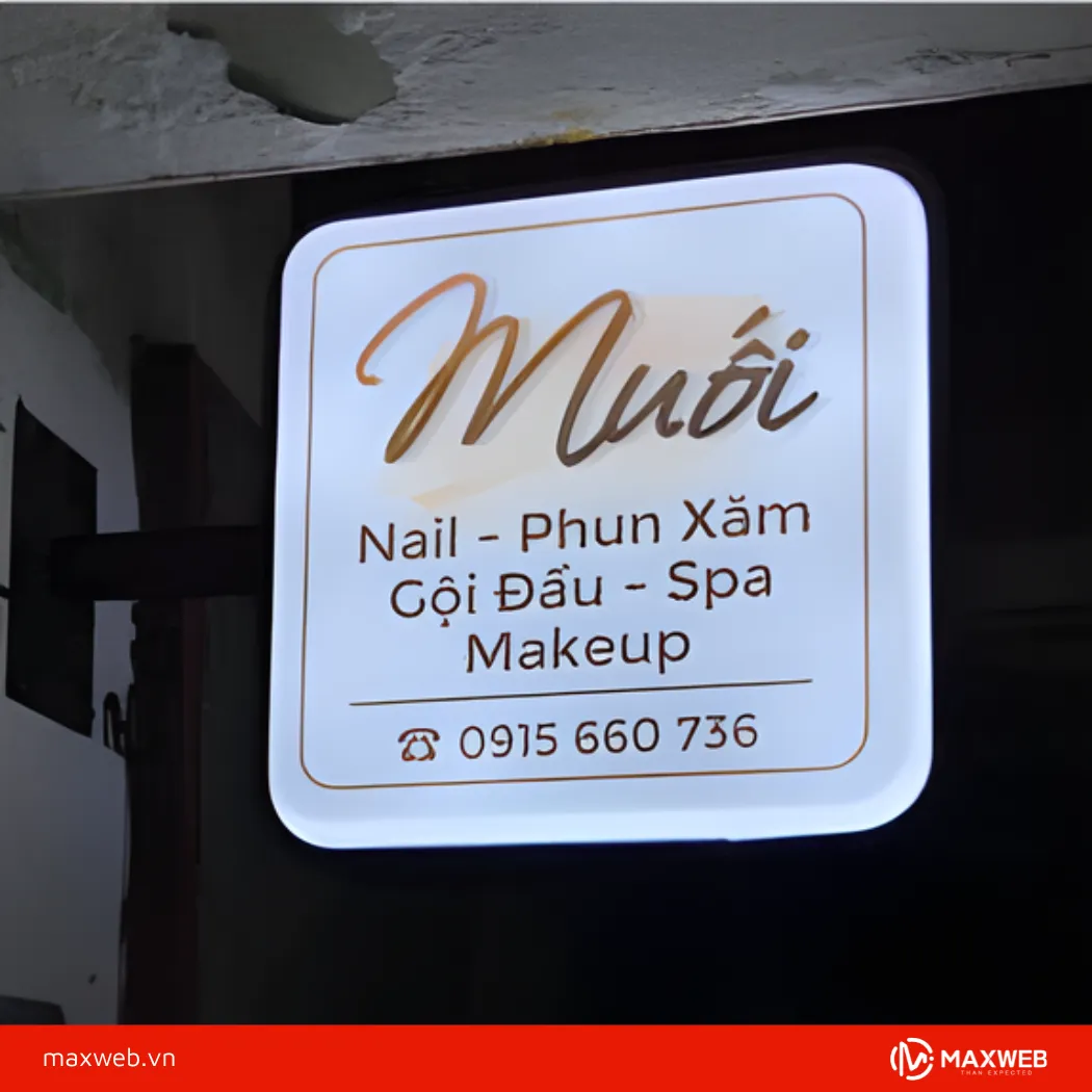 Biển hiệu dạng hộp đèn nail nổi bật ban đêm