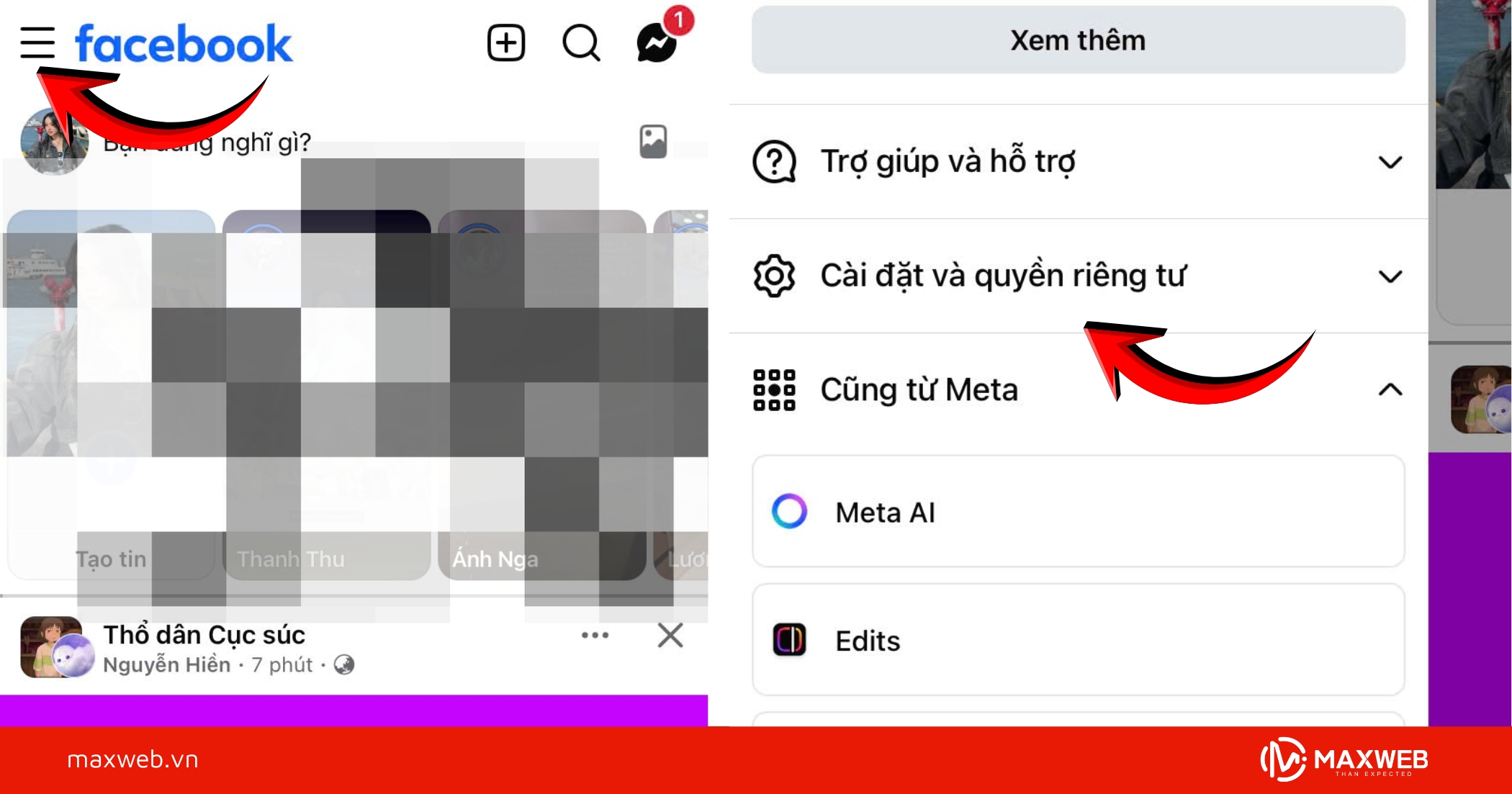 Truy cập Cài đặt & quyền riêng tư