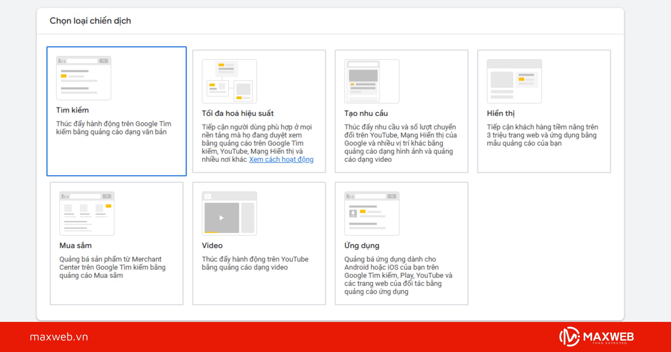 Bước 1: Tạo chiến dịch Google Ads Search và chọn mục tiêu
