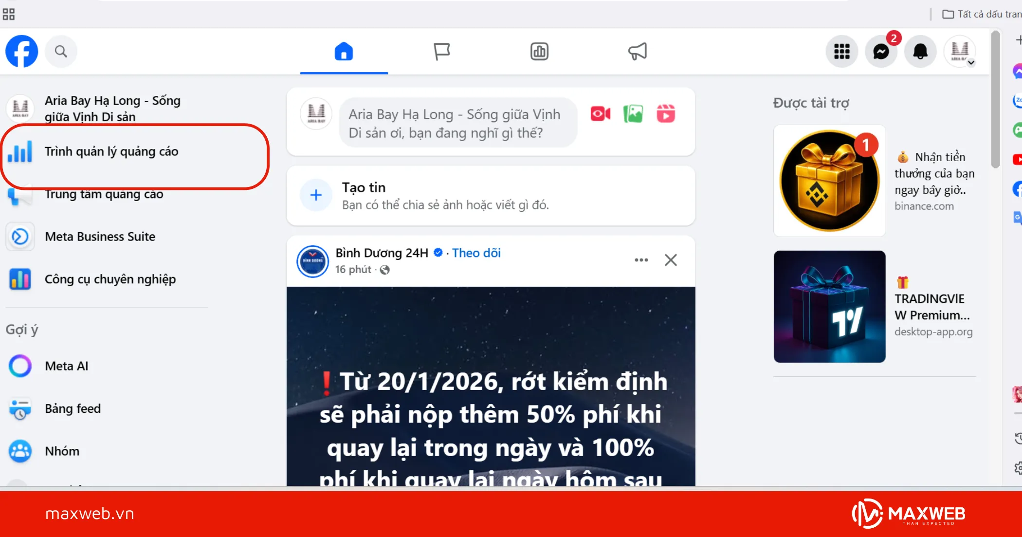Truy cập vào trình quản lý quảng cáo Facebook