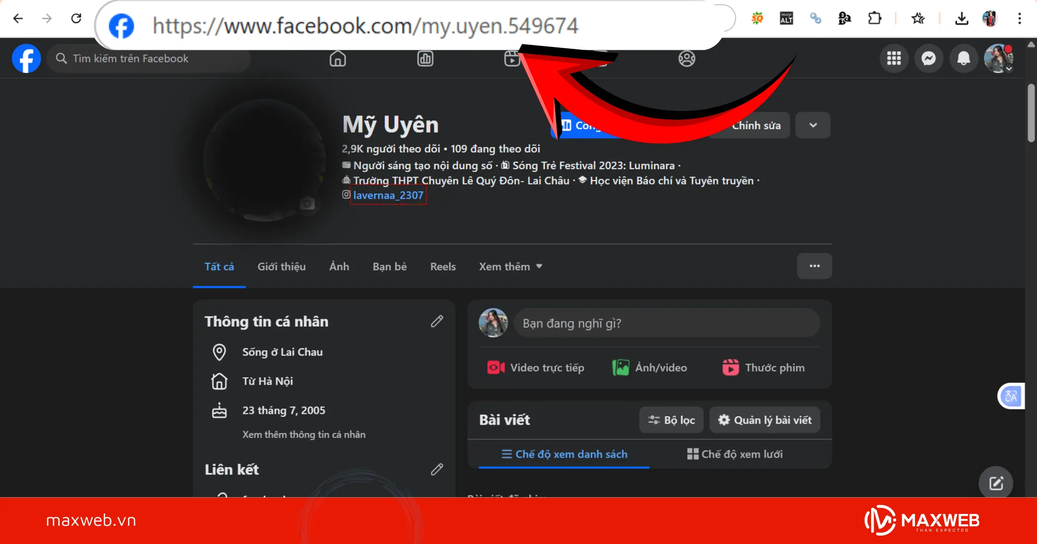 Quan sát đường link URL trên thanh địa chỉ