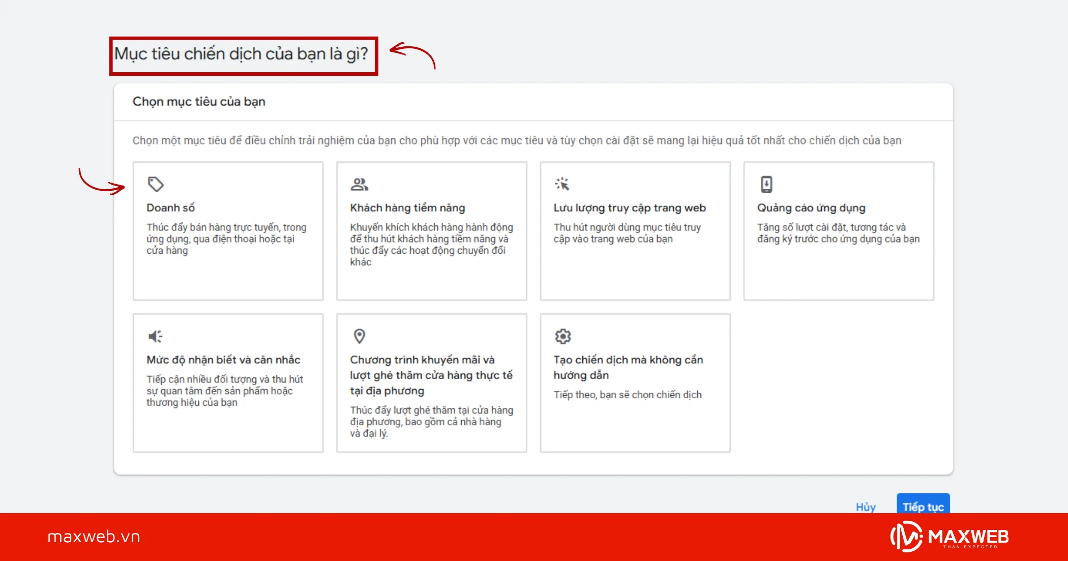 Chọn mục tiêu chiến dịch Google GDN