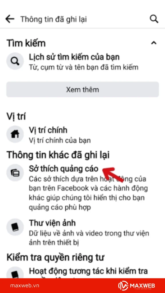 Chọn "sở thích quảng cáo"