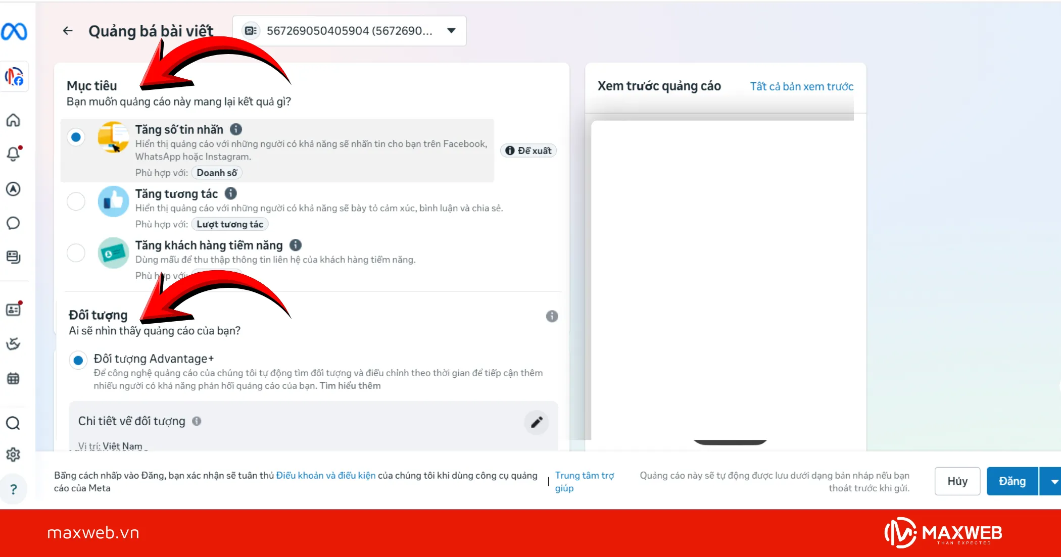 Thiết lập mục tiêu, đối tượng và ngân sách quảng cáo