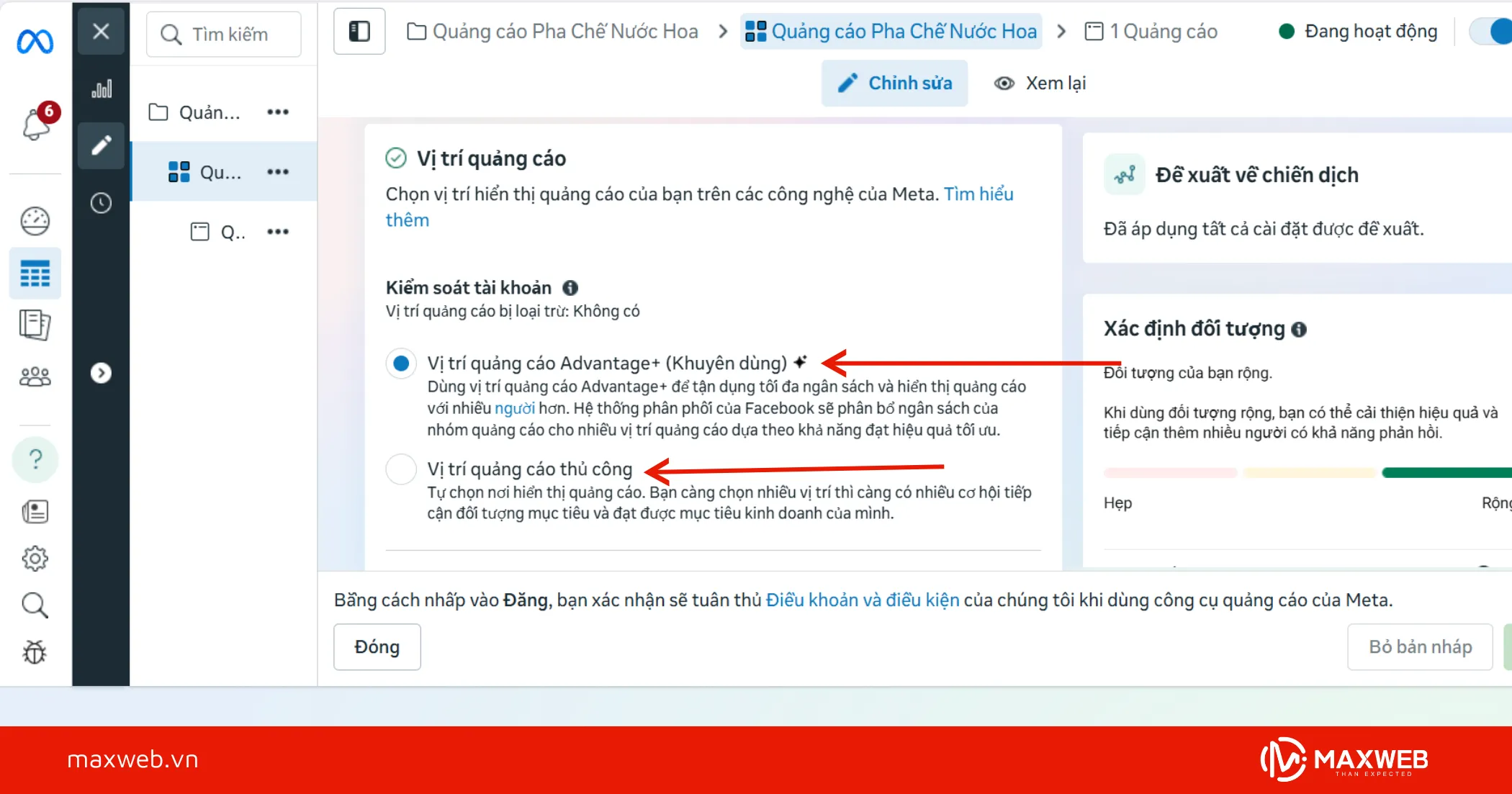 Lựa chọn vị trí quảng cáo trên Facebook phù hợp
