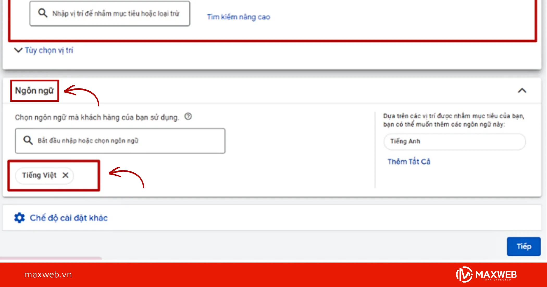 Cài đặt ngôn ngữ