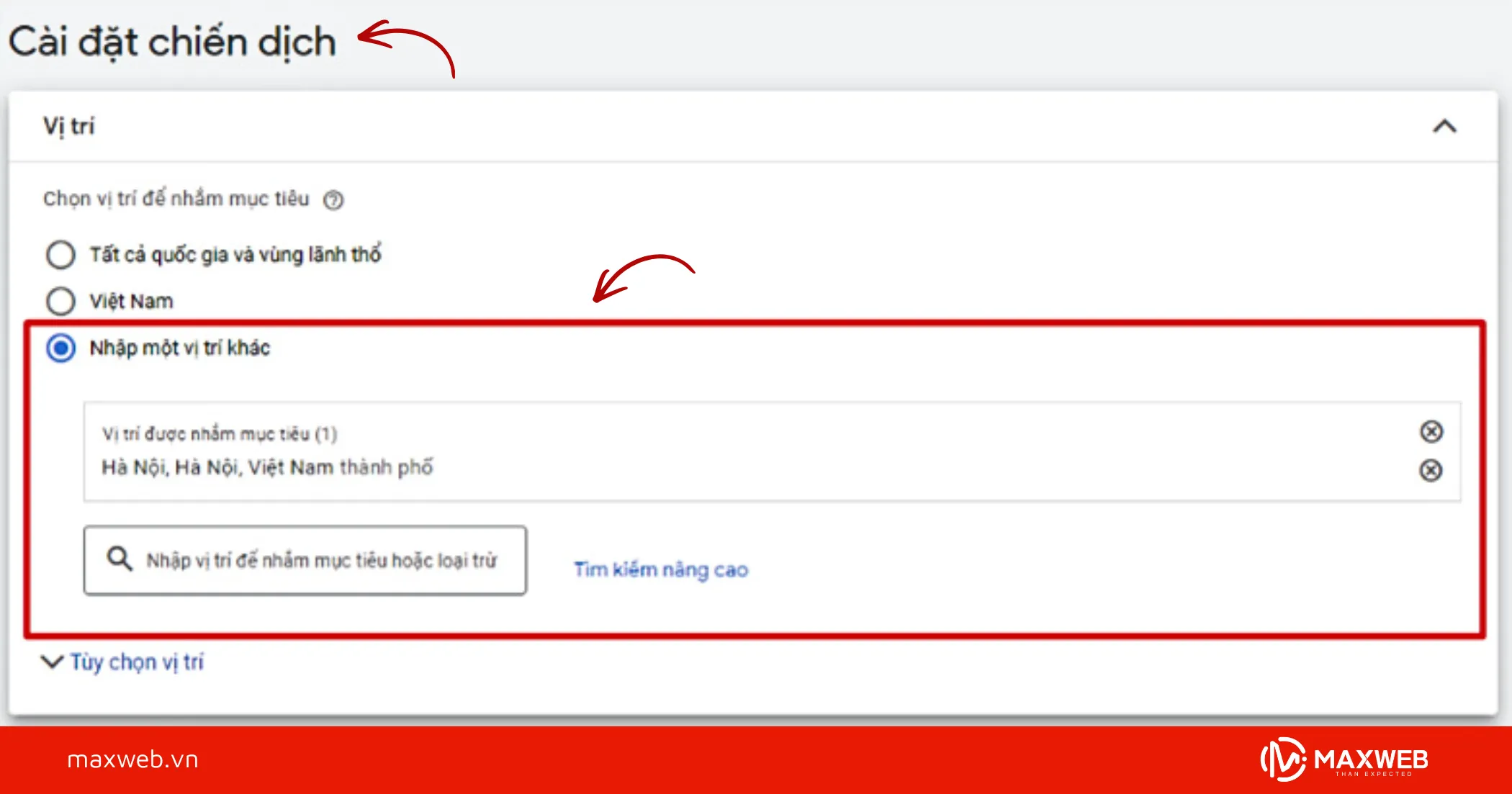 Cài đặt vị trí
