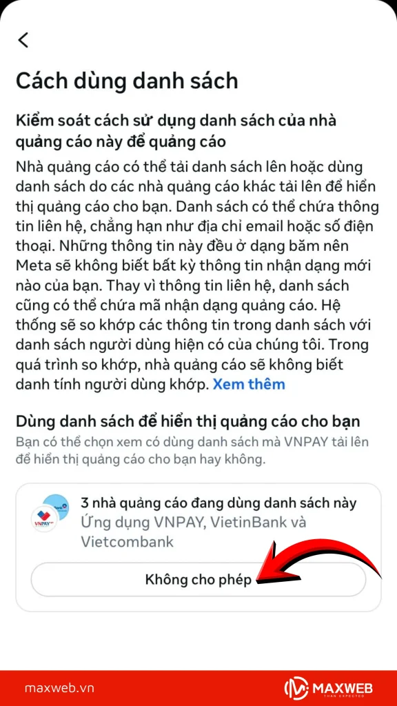 Chọn "không cho phép"