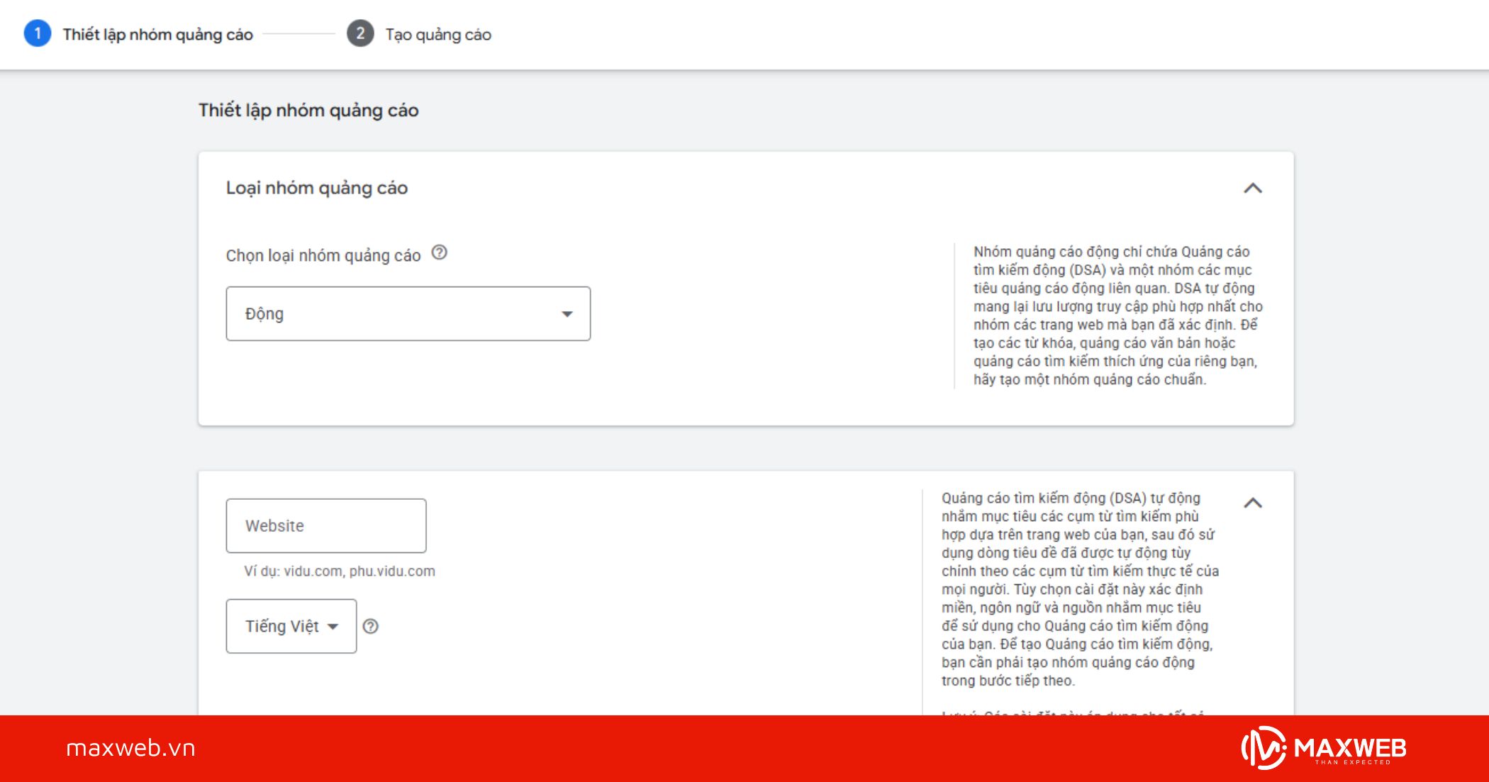 Bước 4: Tạo nhóm quảng cáo động