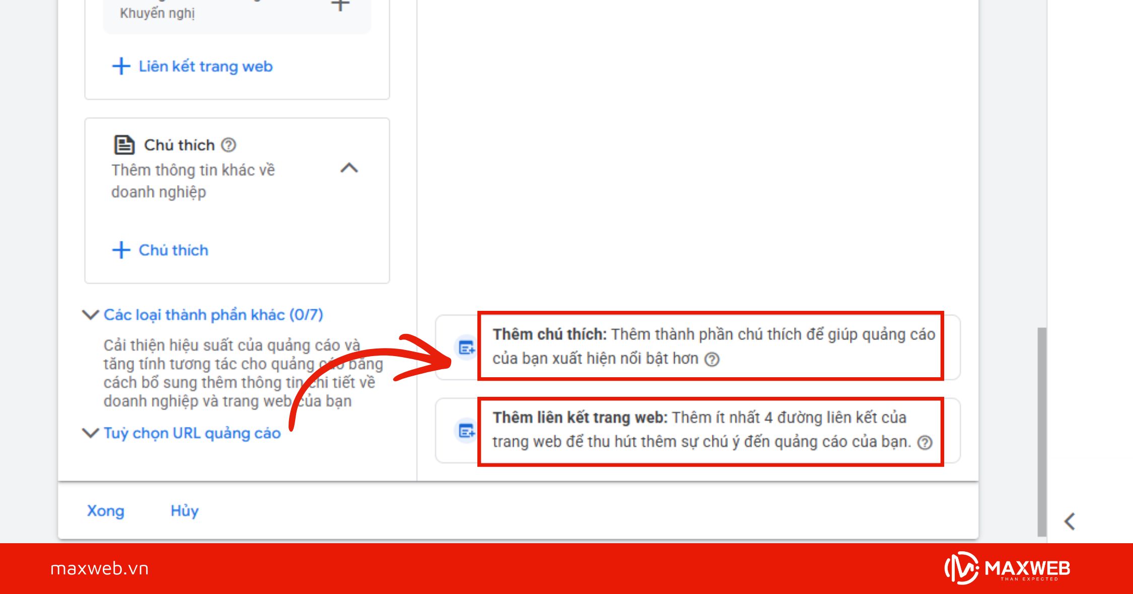 Bước 6: Gắn tiện ích mở rộng cho quảng cáo