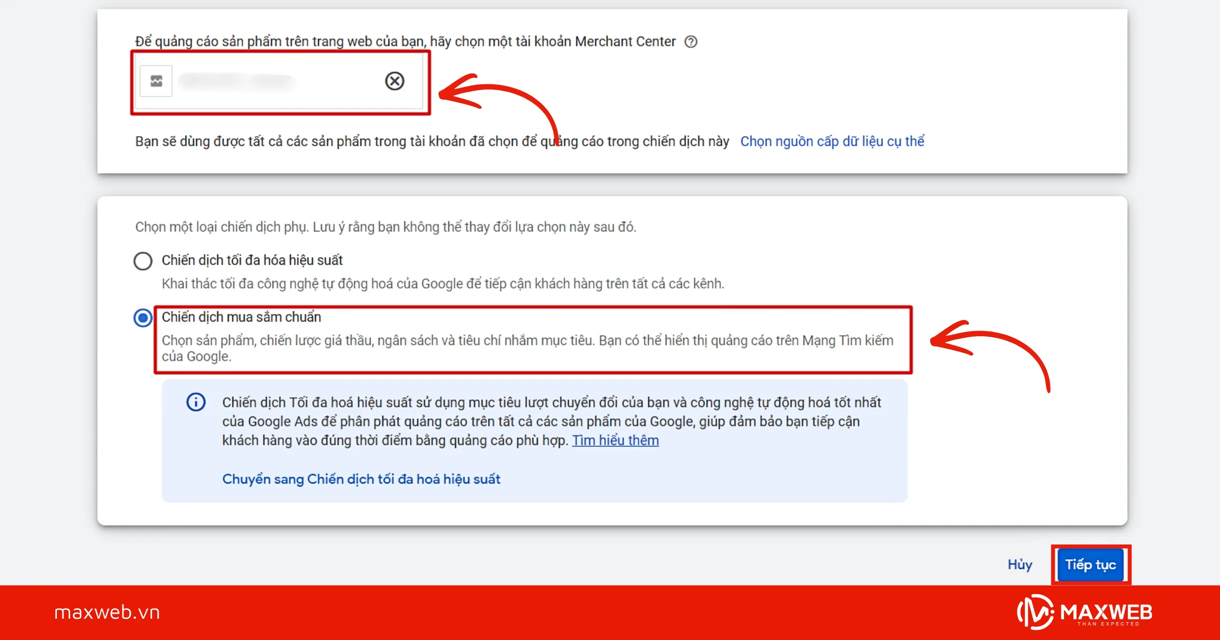 Bước 6: Chọn mục tiêu chiến dịch Google Shopping phù hợp