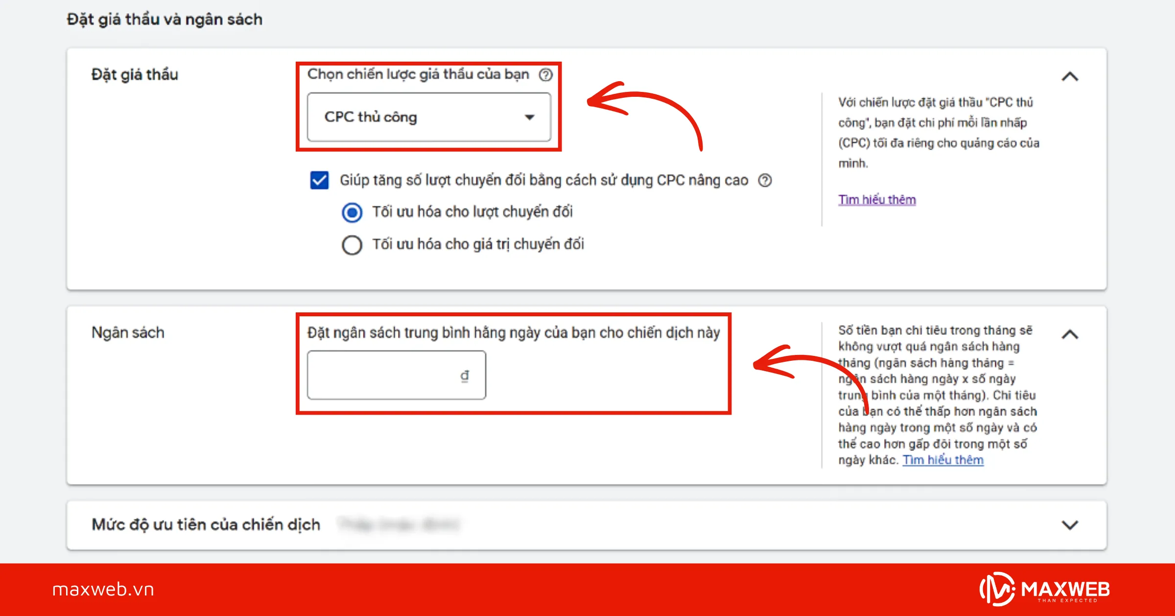 Bước 7: Thiết lập ngân sách và chiến lược giá thầu