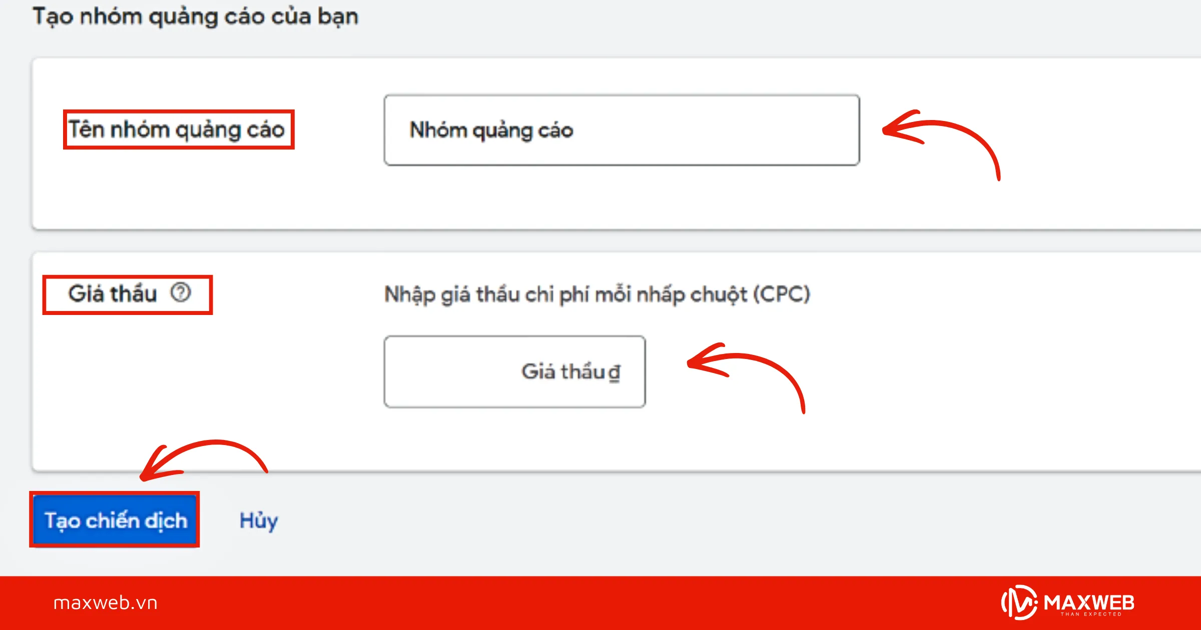 Bước 9: Tạo nhóm quảng cáo và phân loại sản phẩm