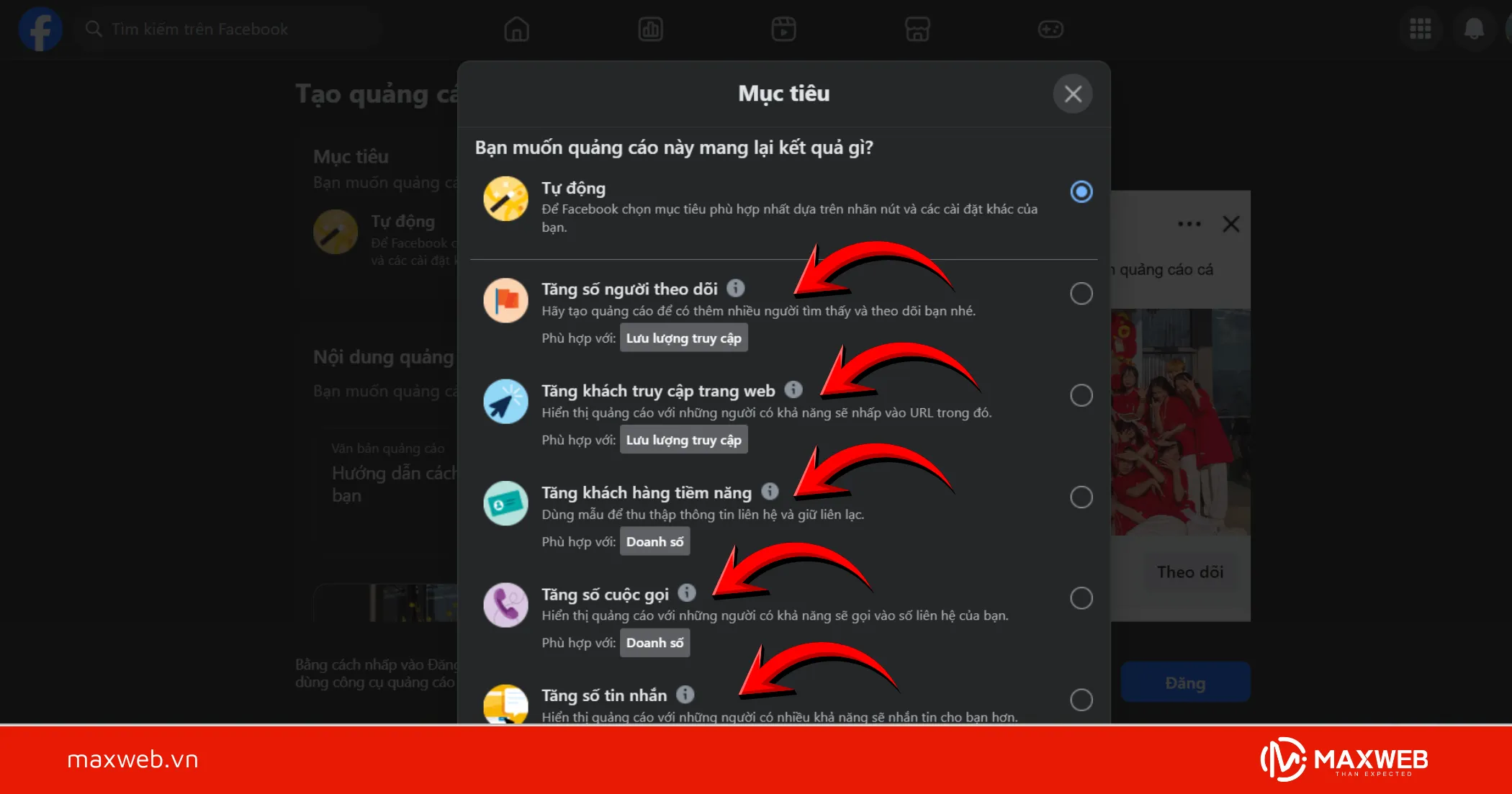 Chọn mục tiêu quảng cáo