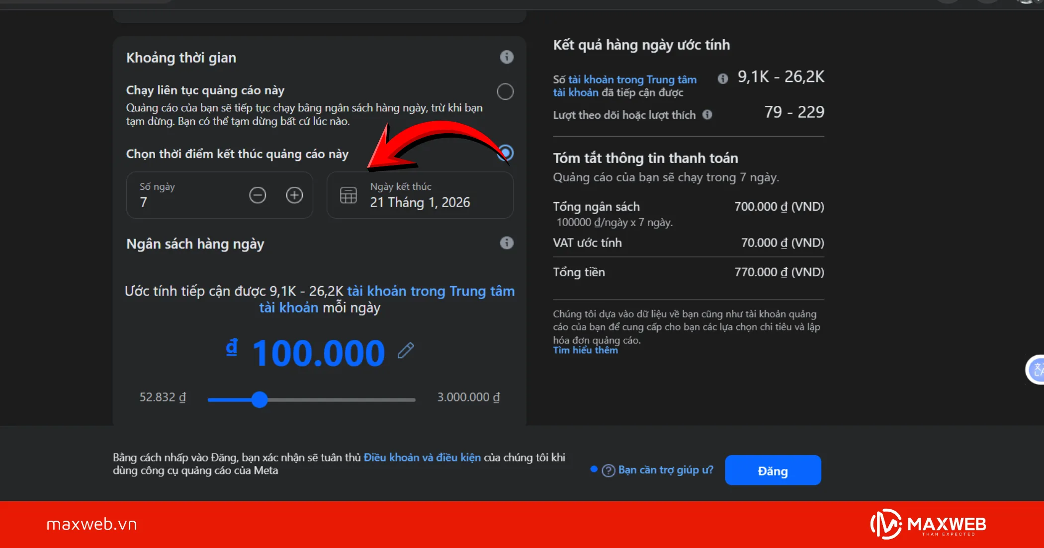 Chọn thời gian quảng cáo