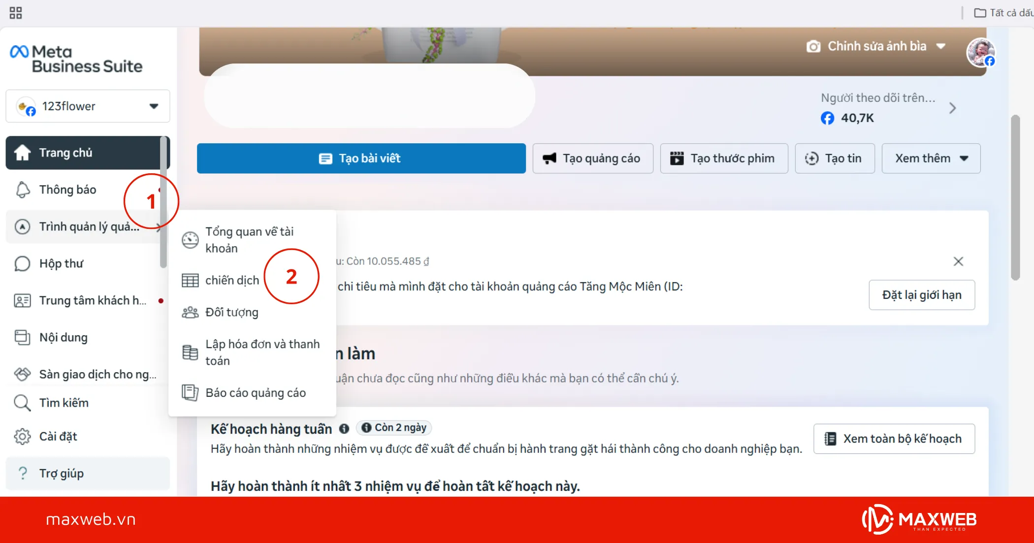Chọn chiến dịch bạn muốn tăng hoặc giảm ngân sách