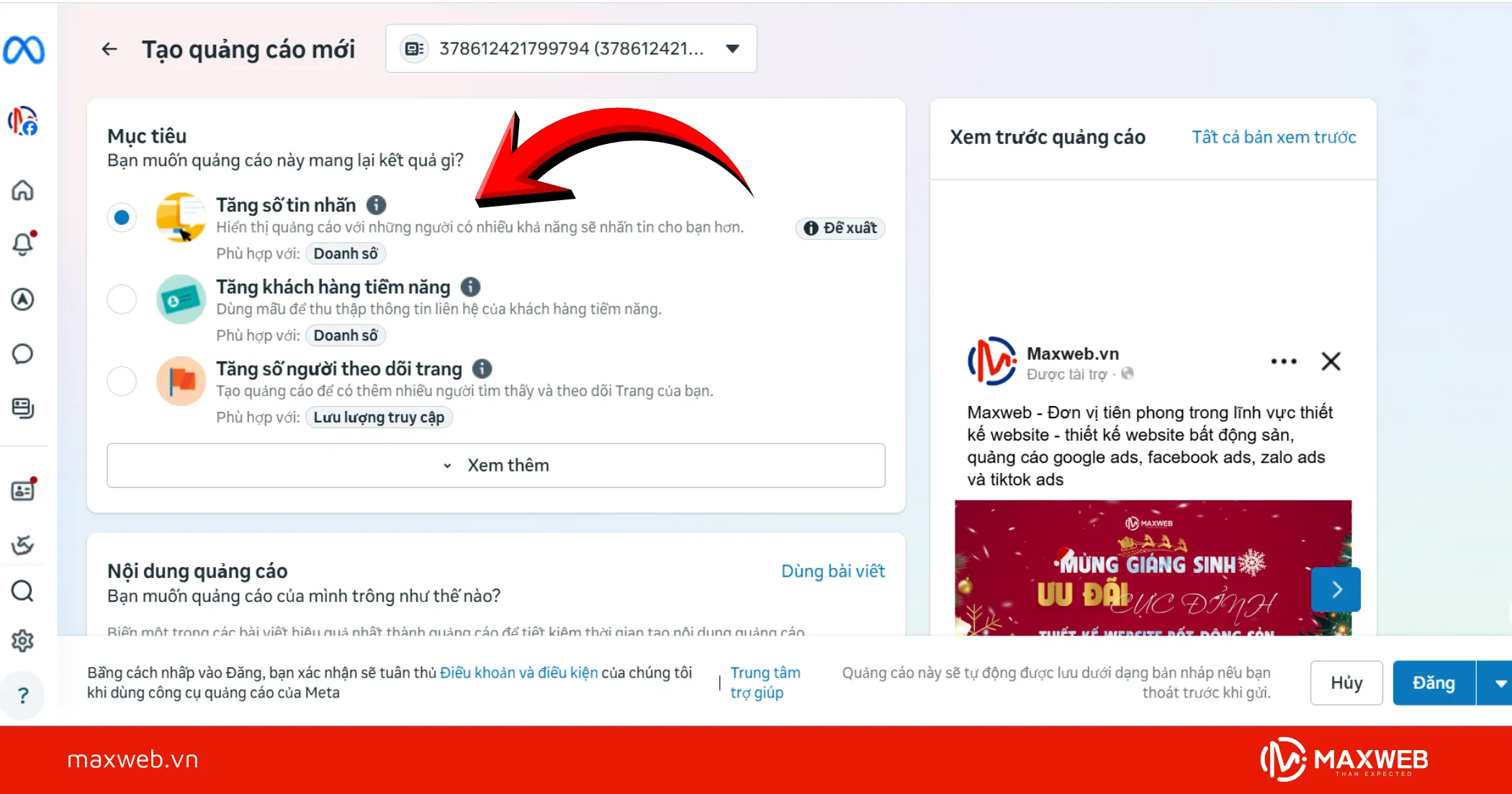 Bước 3: Chọn mục tiêu quảng cáo phù hợp