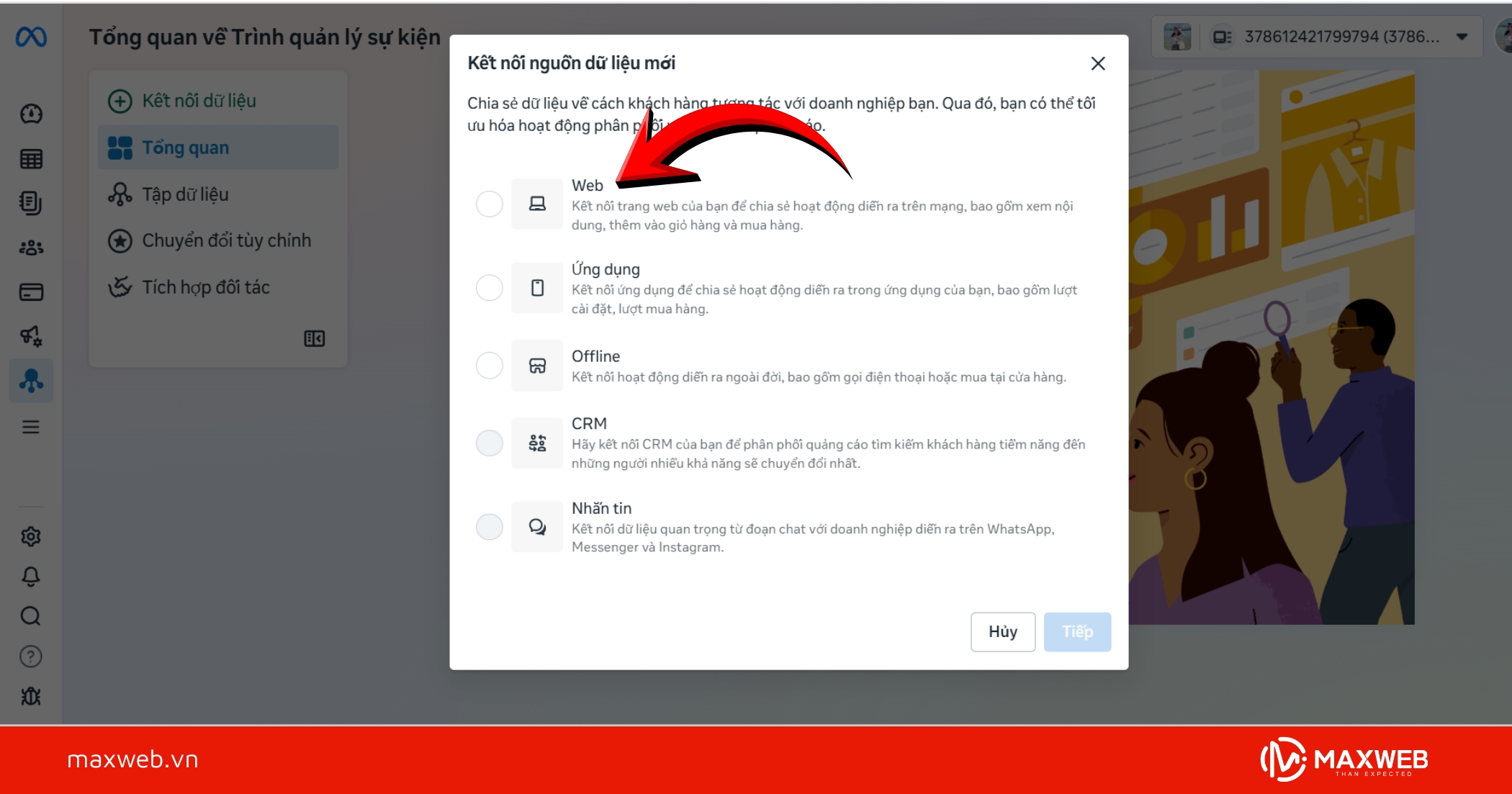 Chọn nguồn dữ liệu là Web