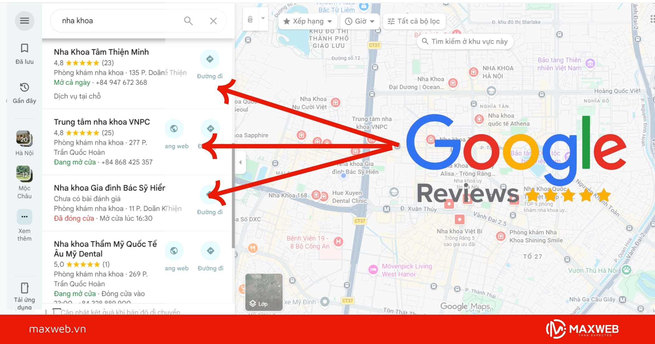 Giải pháp tăng độ uy tín phòng khám nha khoa với dịch vụ Review Map tại Maxweb