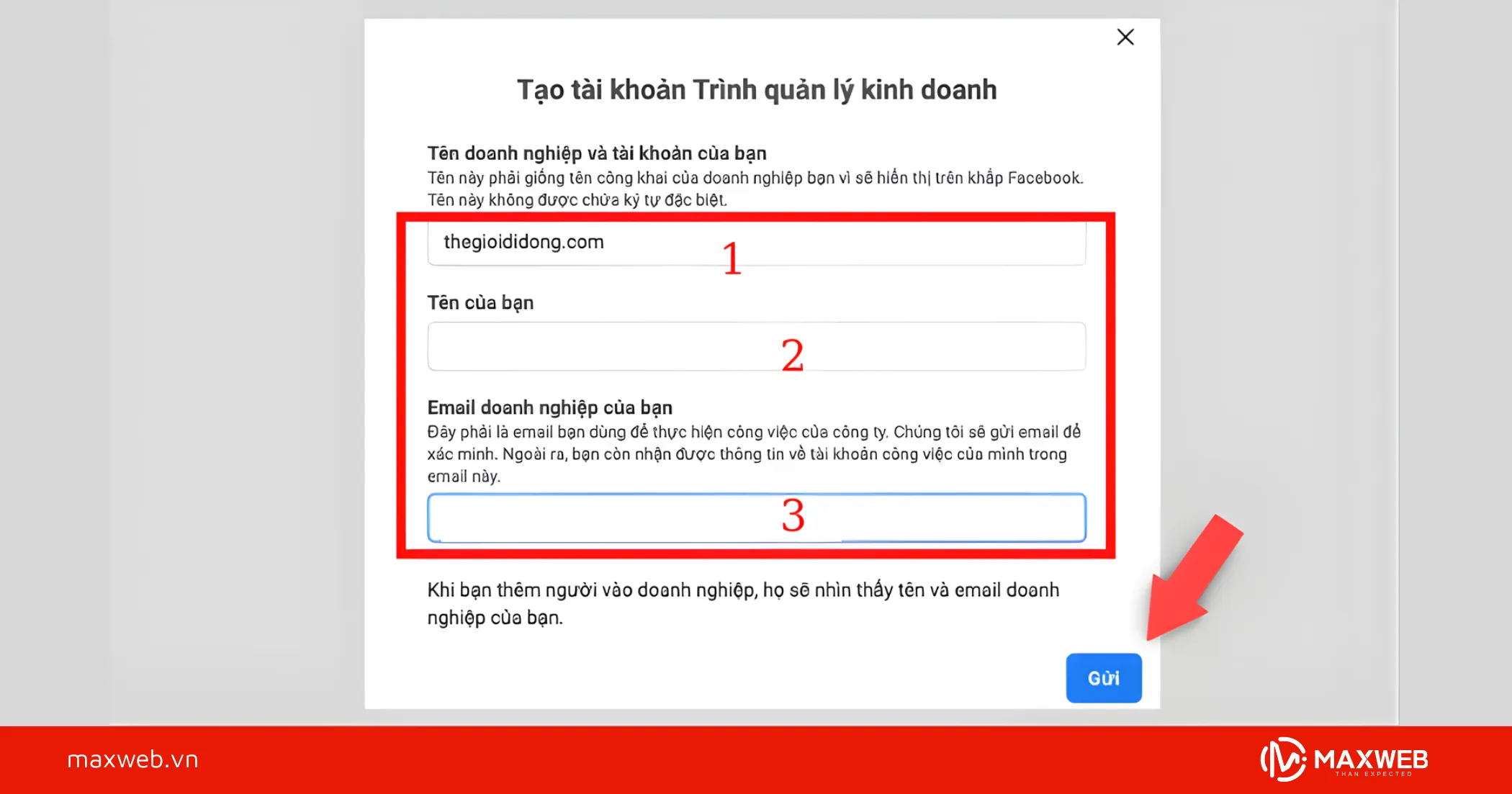 Nhập đầy đủ thông tin doanh nghiệp