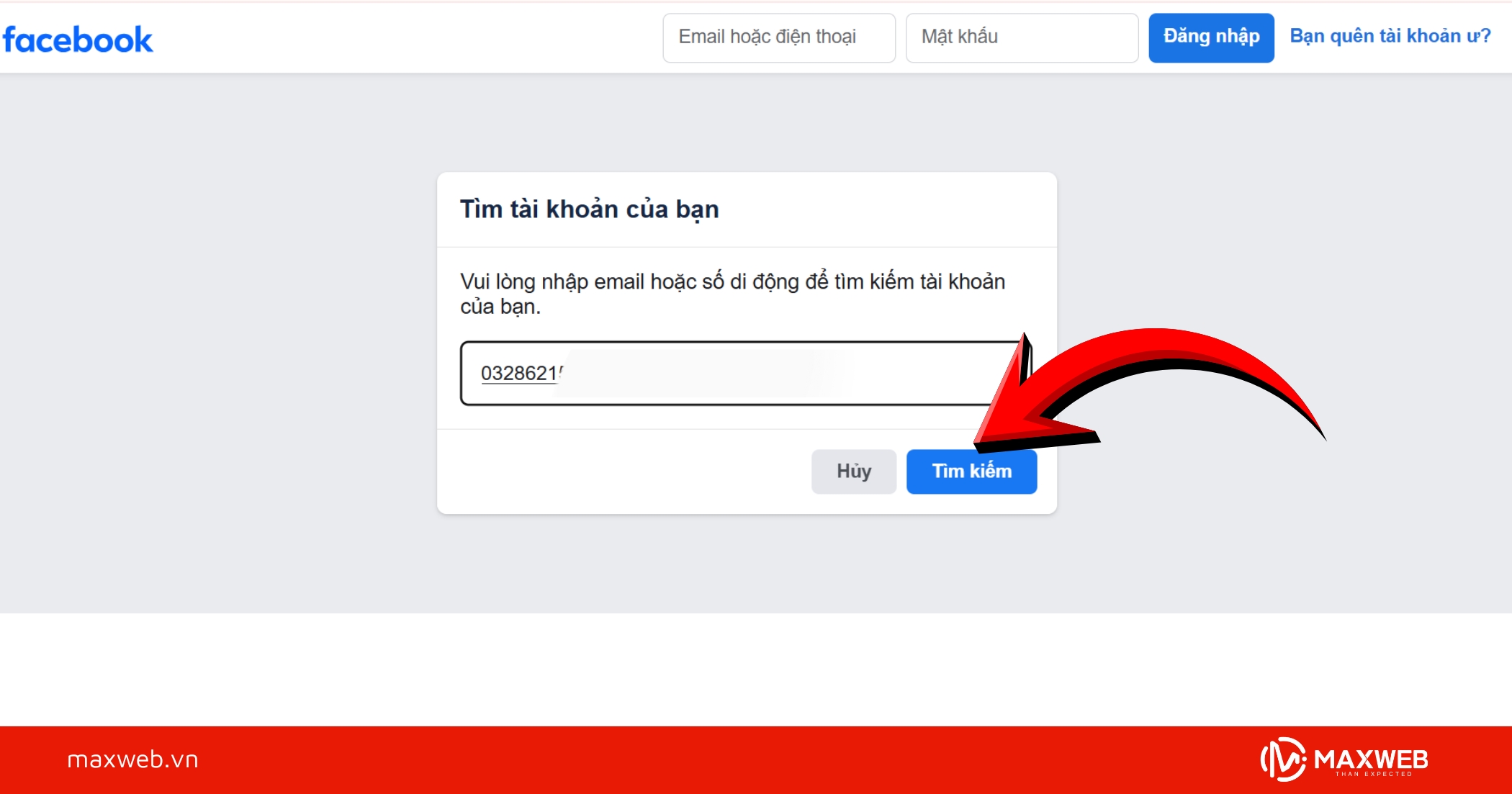 Nhập số điện thoại nhấn tìm kiếm