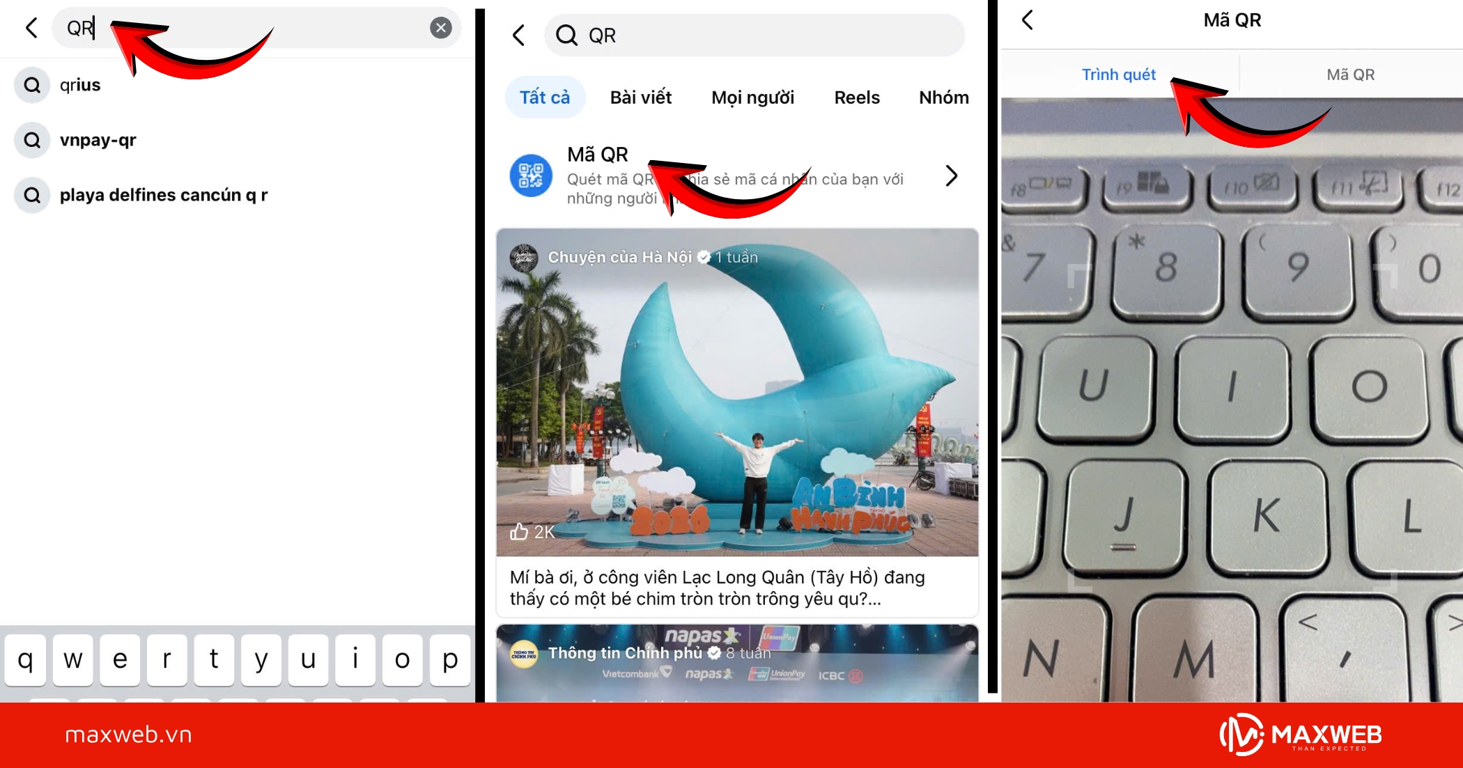 Quét mã QR bằng ứng dụng Facebook