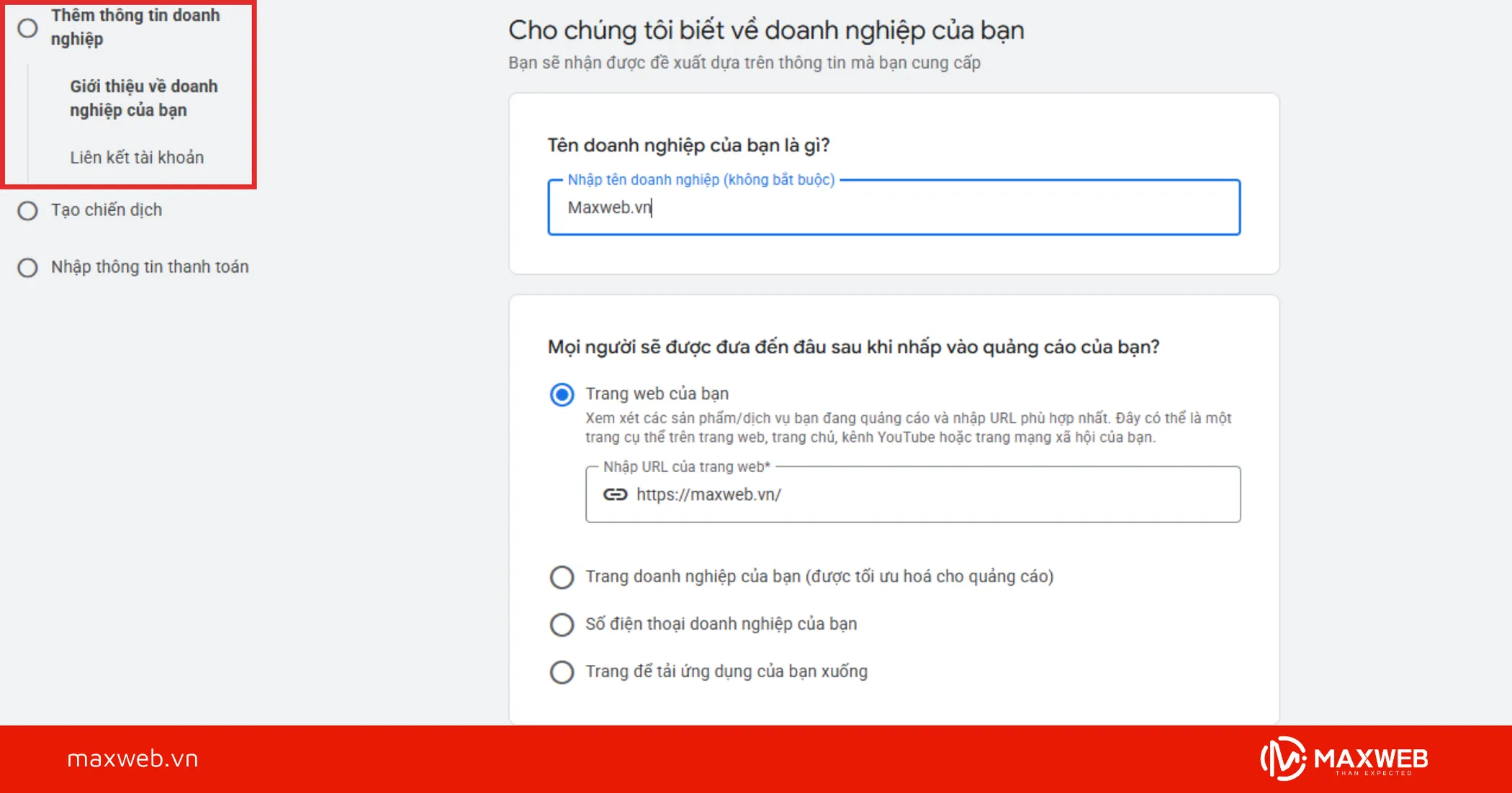 Tạo tài khoản Google Ads mới